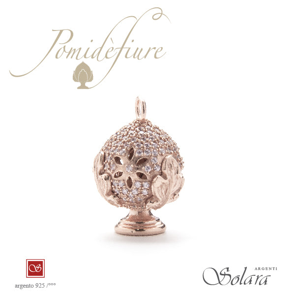 Ciondolo Pomidèfiure dorato - con zirconi rosa - per collana e bracciale - mm.20