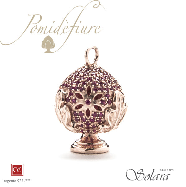 Ciondolo Pomidèfiure rosè con zirconi - amaranto - per collana e bracciale - mm.25