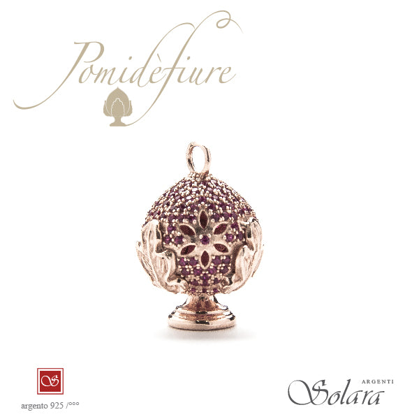 Ciondolo Pomidèfiure rosè con zirconi - amaranto - per collana e bracciale - mm.20