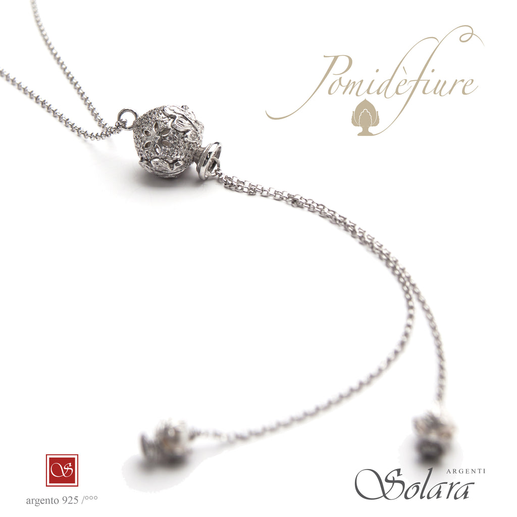 Collana APULIA argento e zirconi con Pomidèfiure centrale (cm.70 + estr.12)