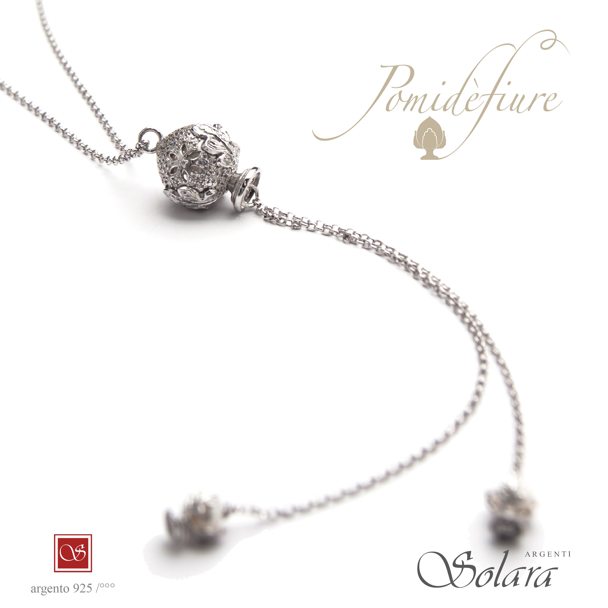 Collana APULIA argento e zirconi con Pomidèfiure centrale (cm.70 + estr.12)
