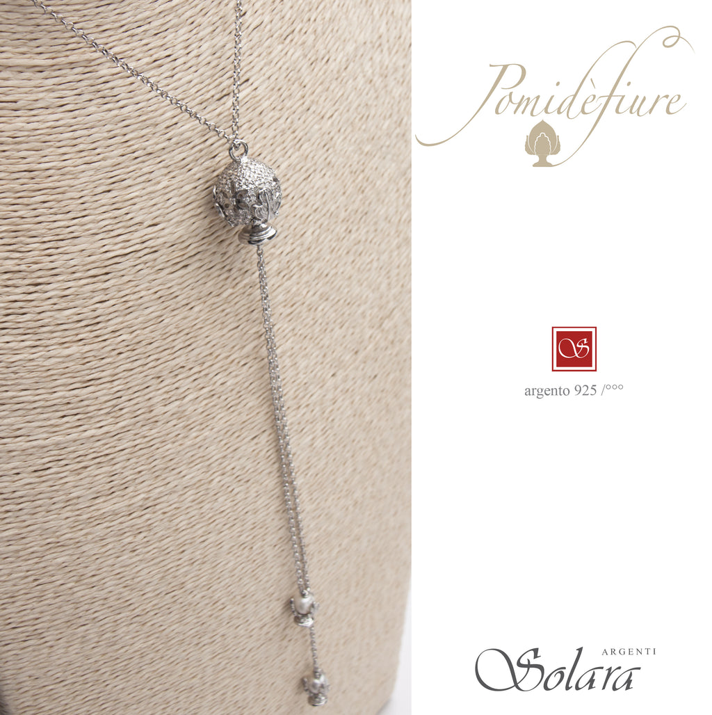 Collana APULIA argento e zirconi con Pomidèfiure centrale (cm.70 + estr.12)