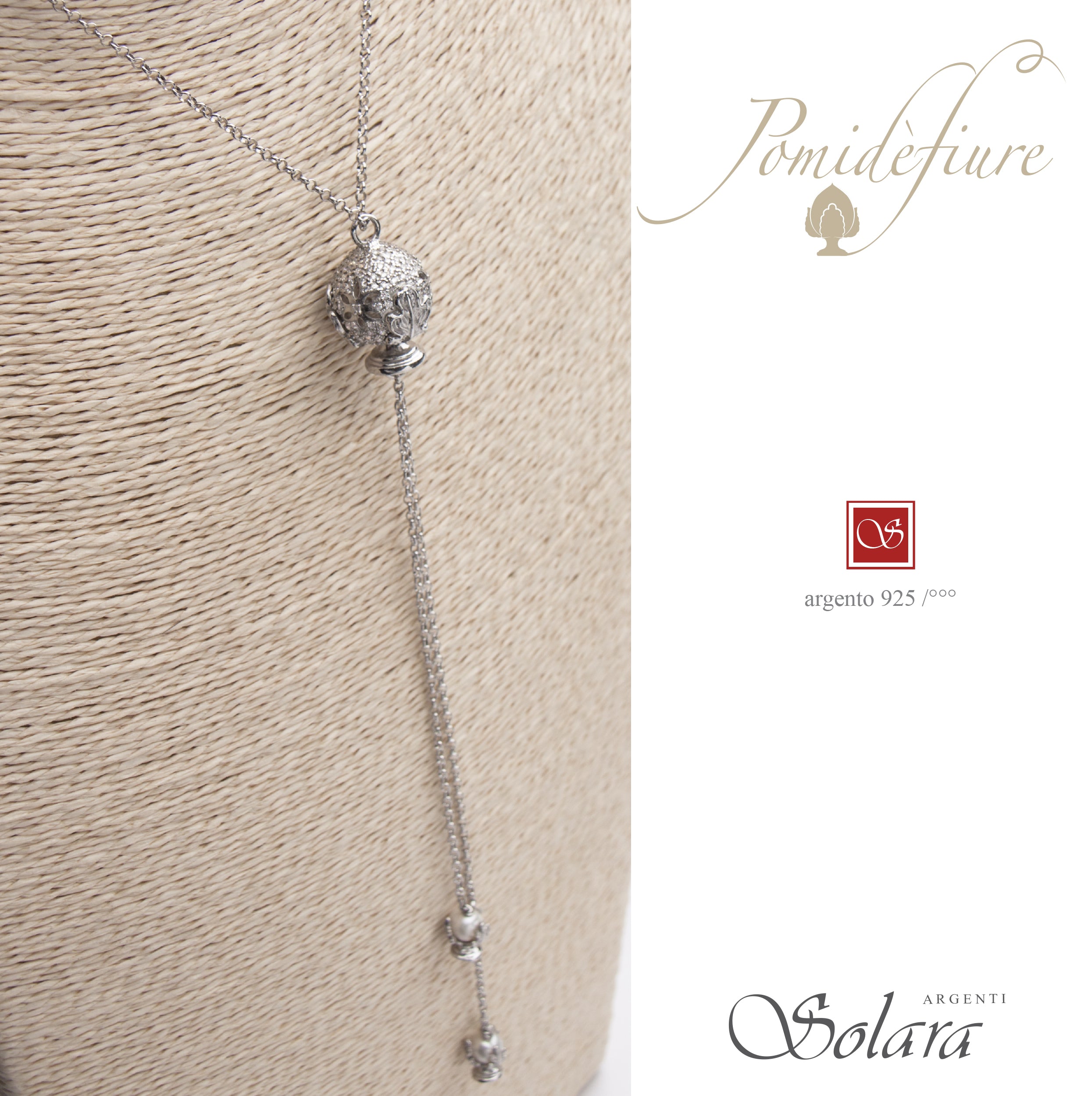 Collana APULIA argento e zirconi con Pomidèfiure centrale (cm.70 + estr.12)