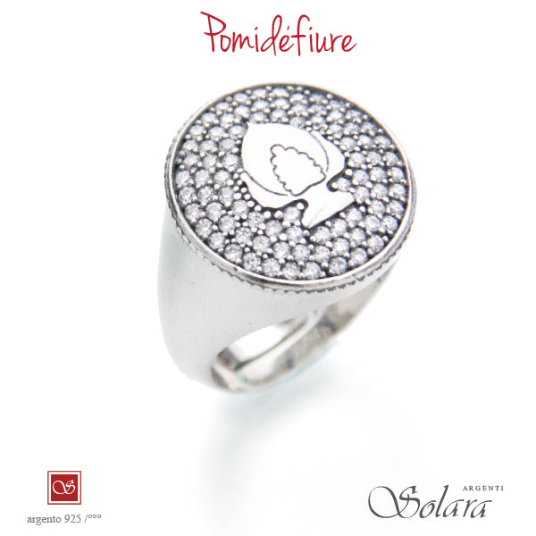 Anello Pomidèfiure - con pavè di zirconi - rodiato