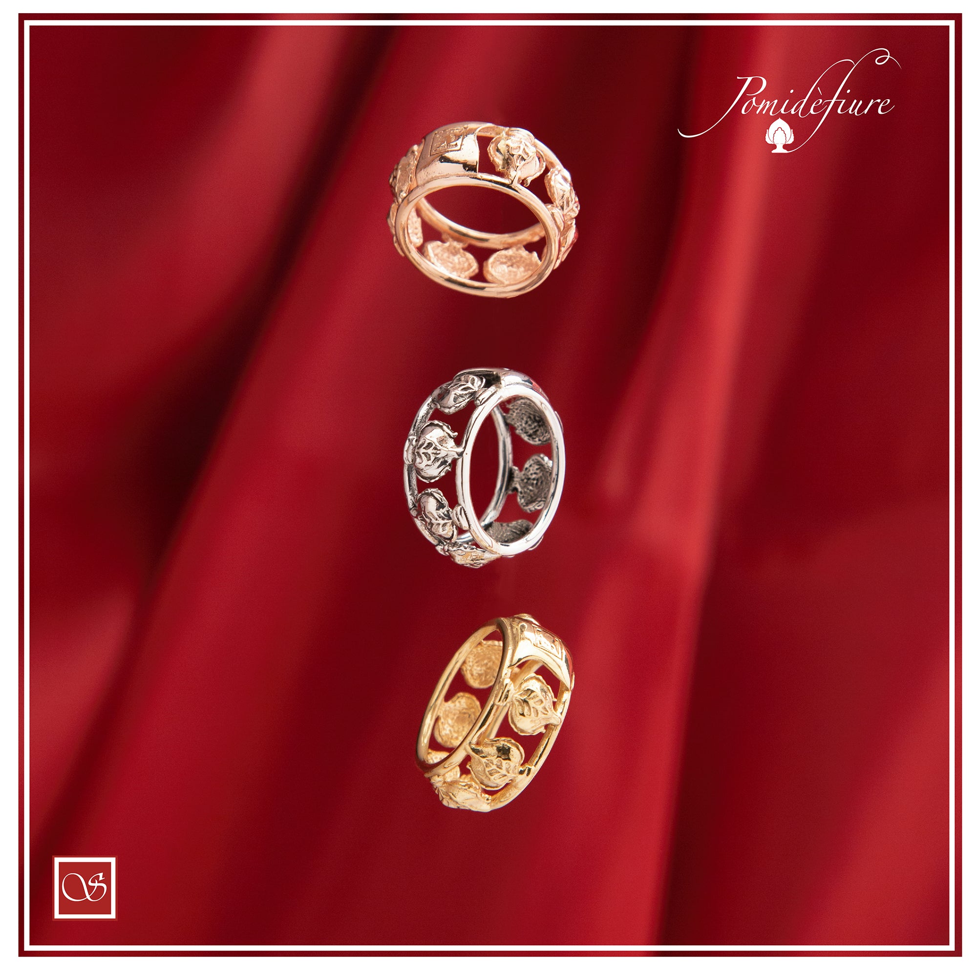 Anello rodiato con 7 Pomidèfiure  - misura 13-16-18