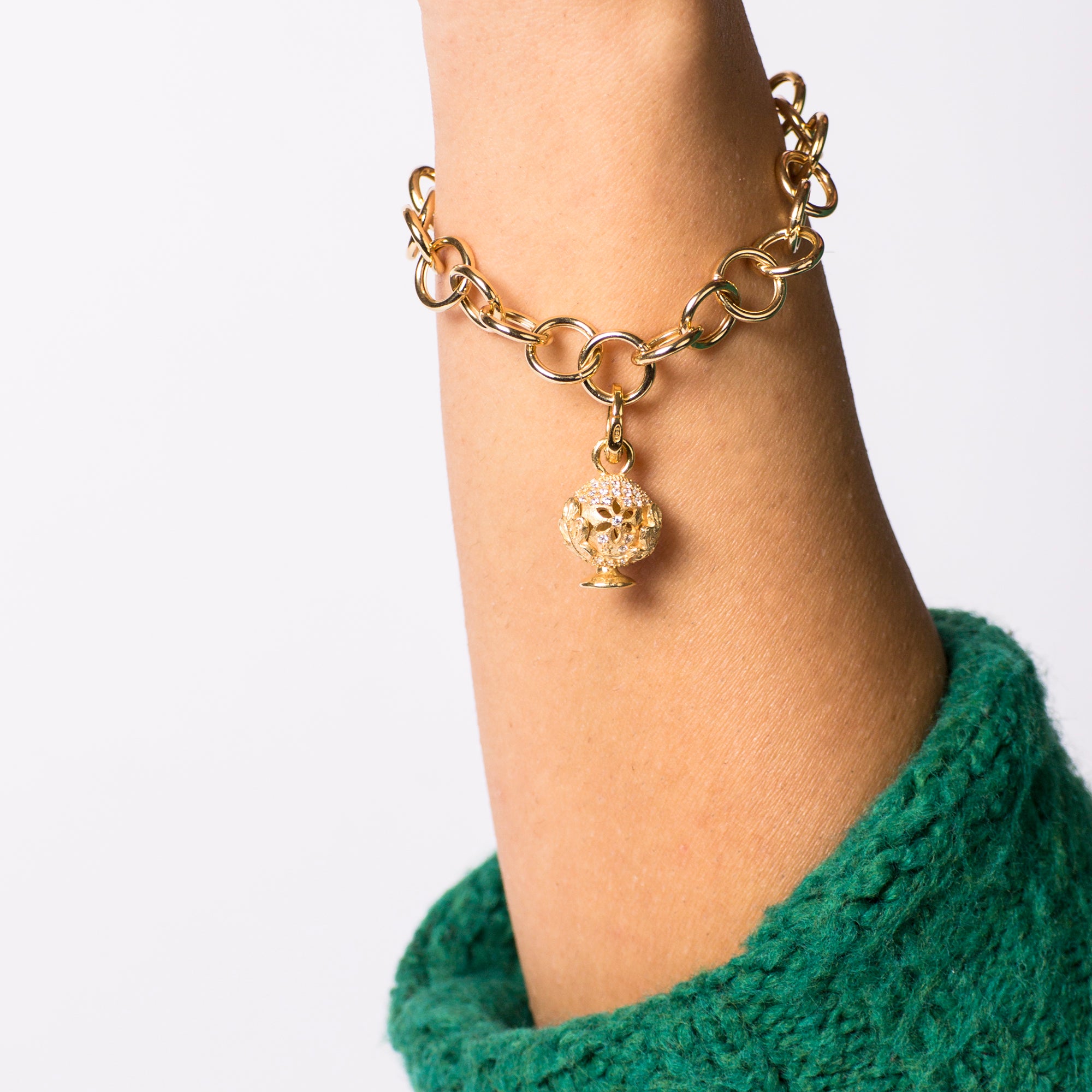 Ciondolo Pomidèfiure - piccolo - dorato con zirconi per collana e bracciale - mm.20