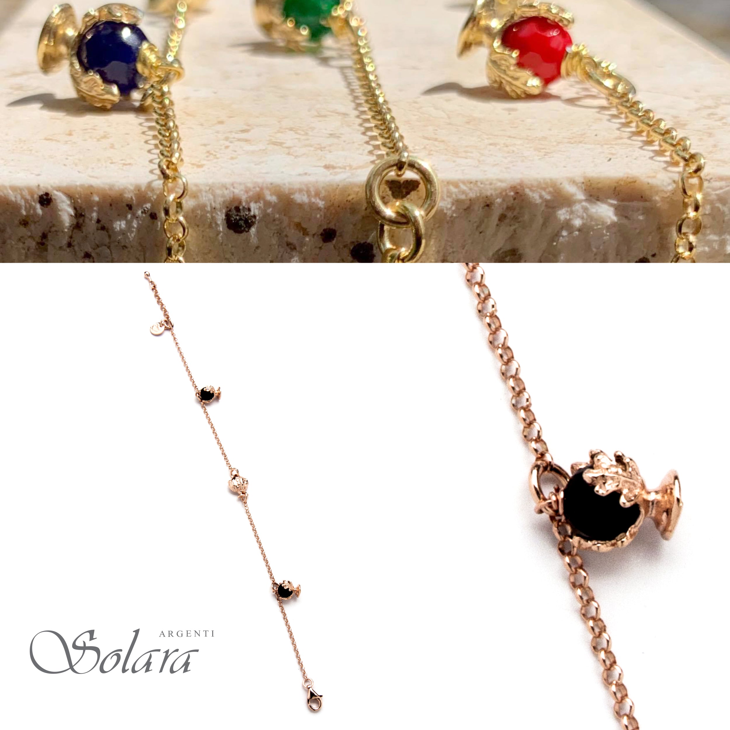 Bracciale con due Pomifèfiure - onice nero - rosè