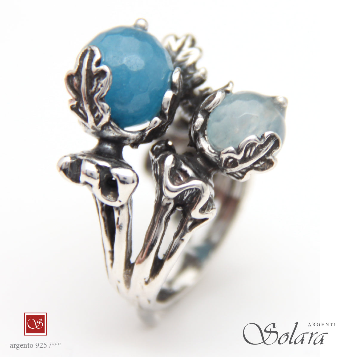 Anello due Pomidèfiure - arg. giada celeste - misura 17-20