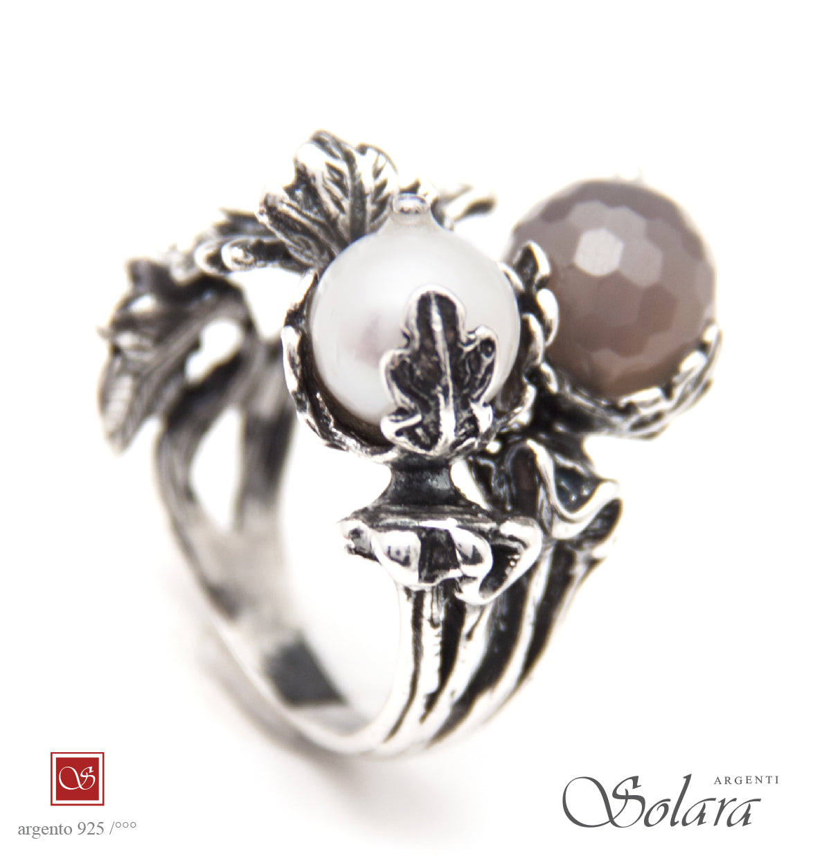 Anello due Pomidèfiure - con Agata e perla di Kobe- misura 17-20