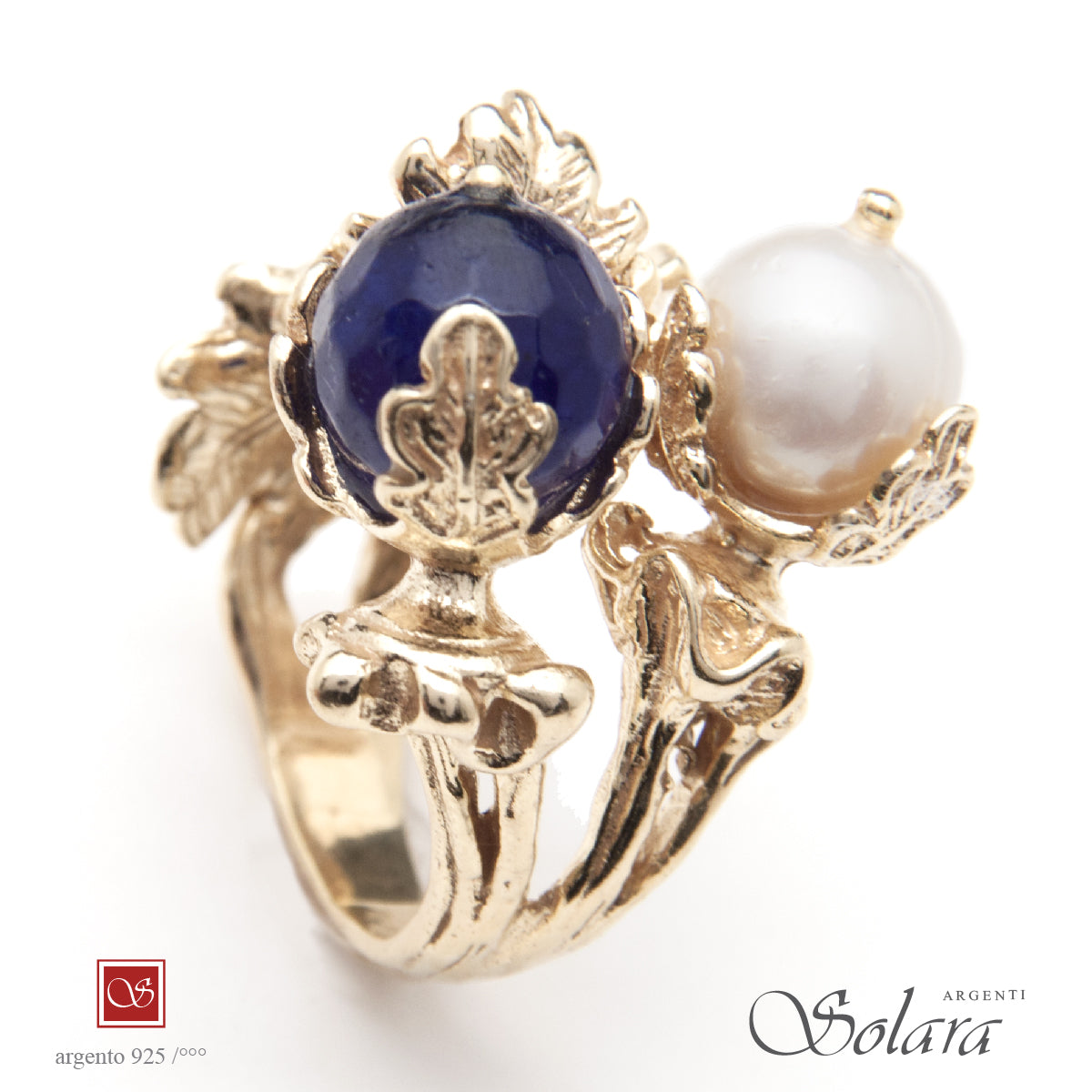 Anello due Pomidèfiure - dorato con Agata colore zaffiro- misura 17-20