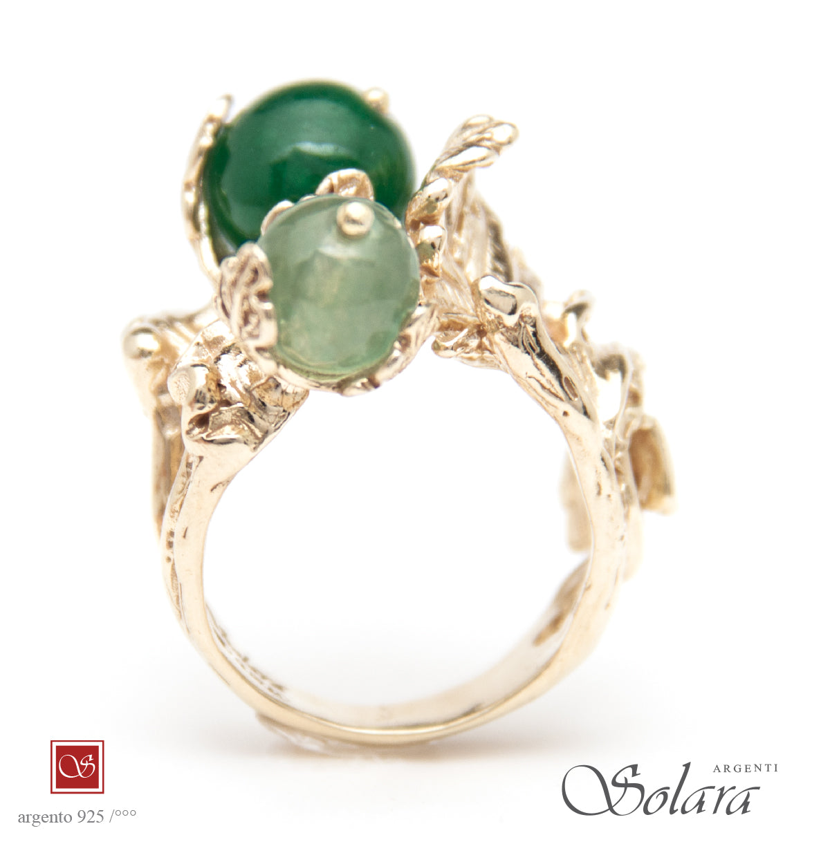 Anello due Pomidèfiure - dorato con Giada verde- misura 17-20