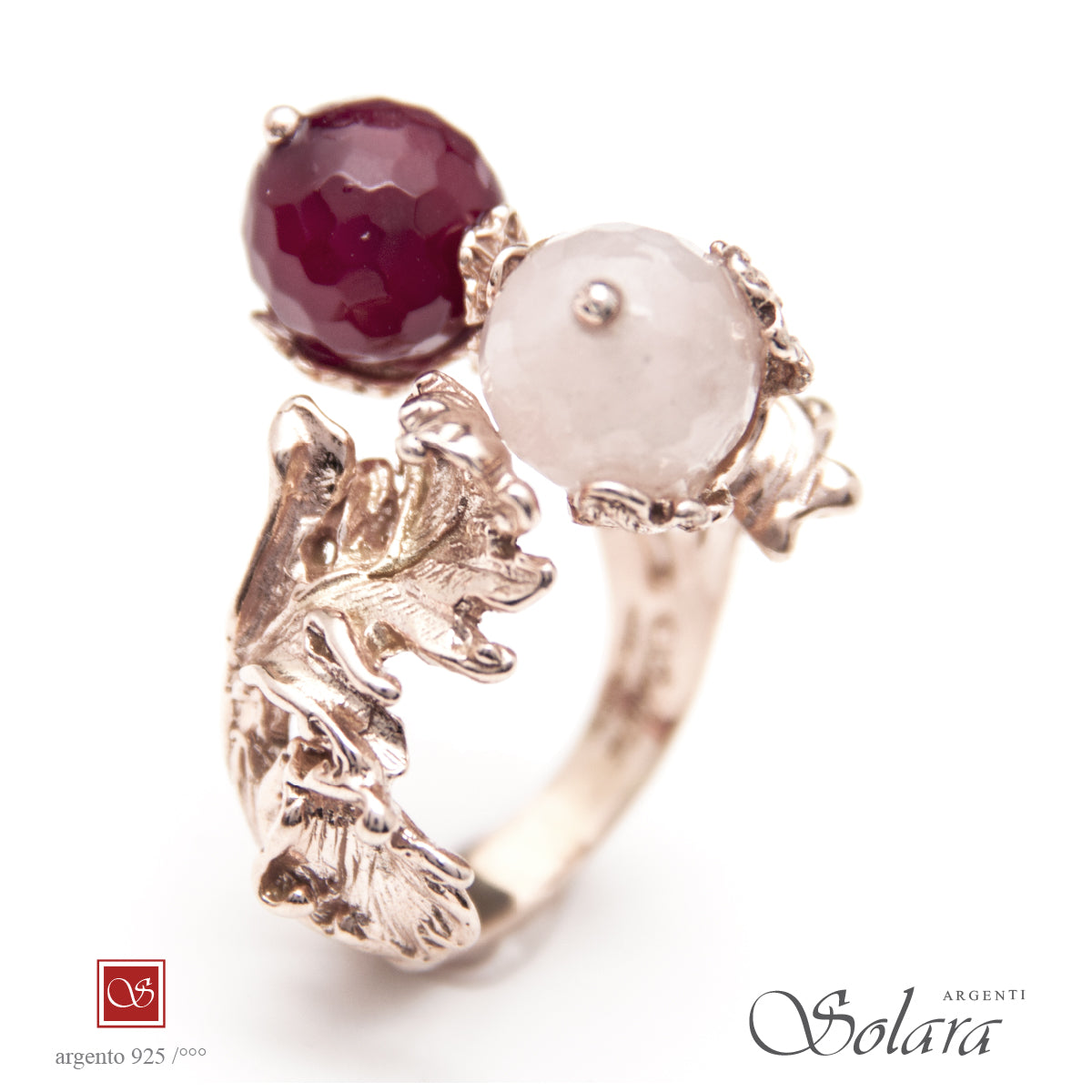 Anello due Pomidèfiure - rosè con agata rossa - misura 17-20