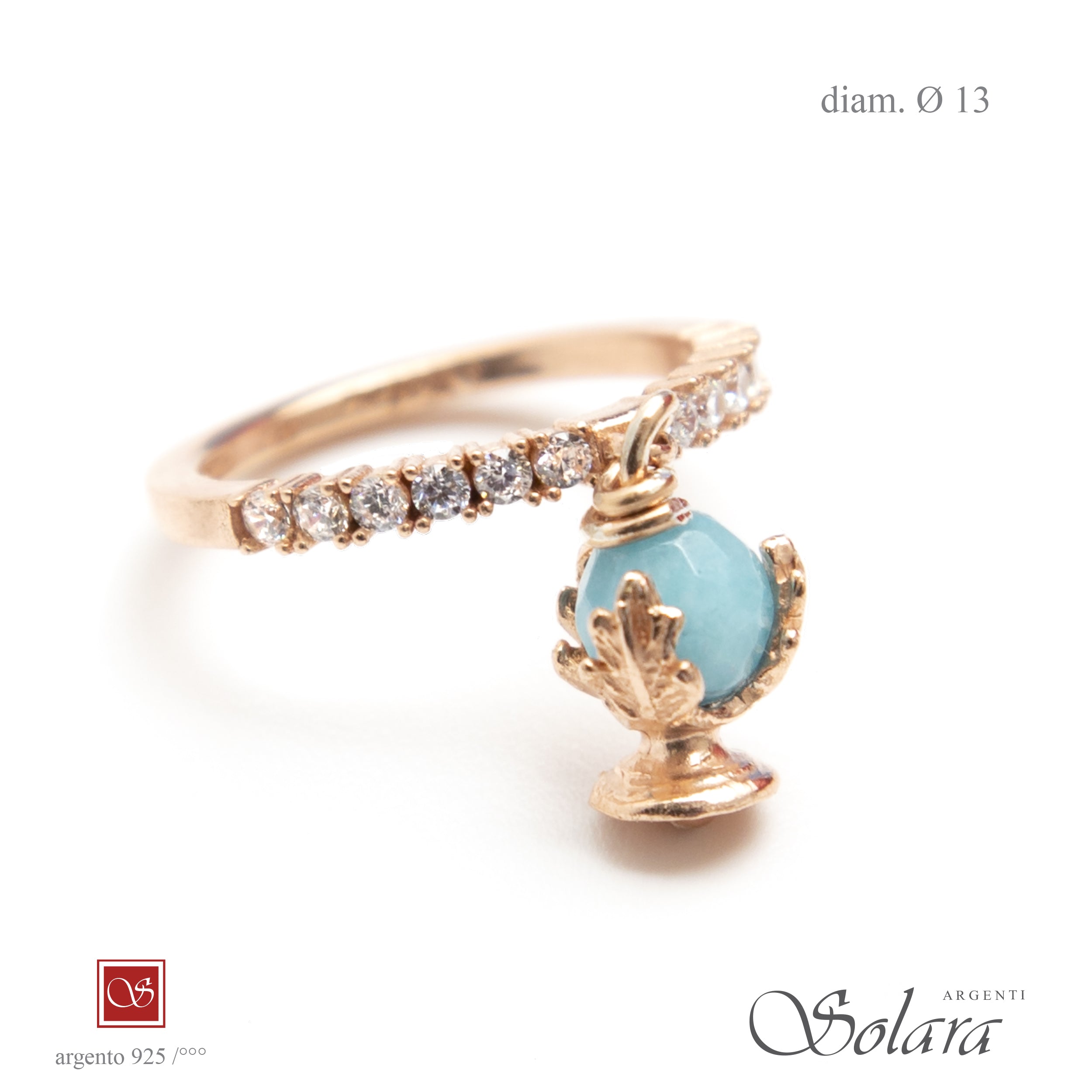 Anello rose Pomidefiure con zirconi e giada Tiffany misura 13 Solara Argenti