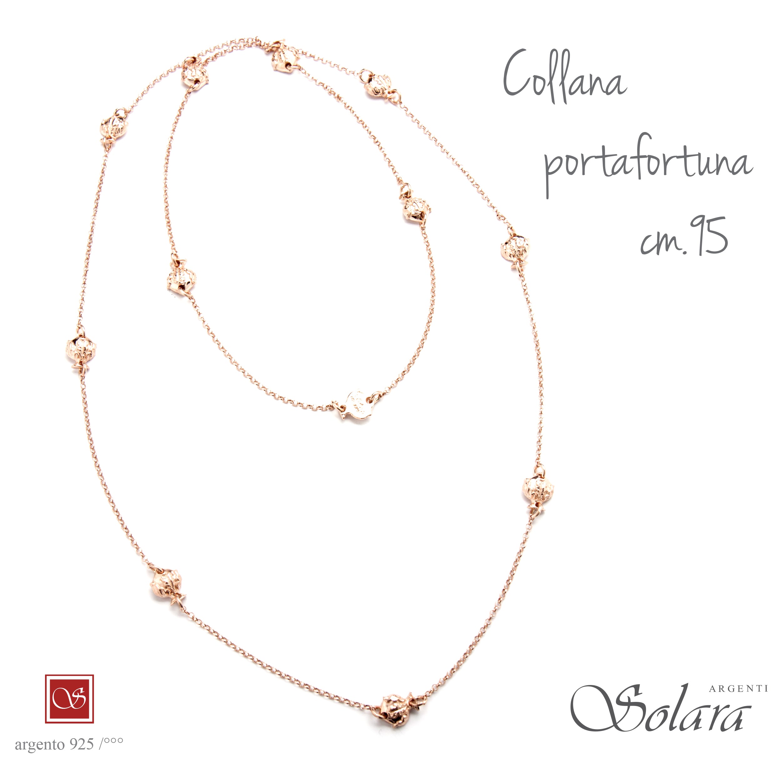 Collana Portafortuna rosè - con 12 Pomidèfiure (cm.95)