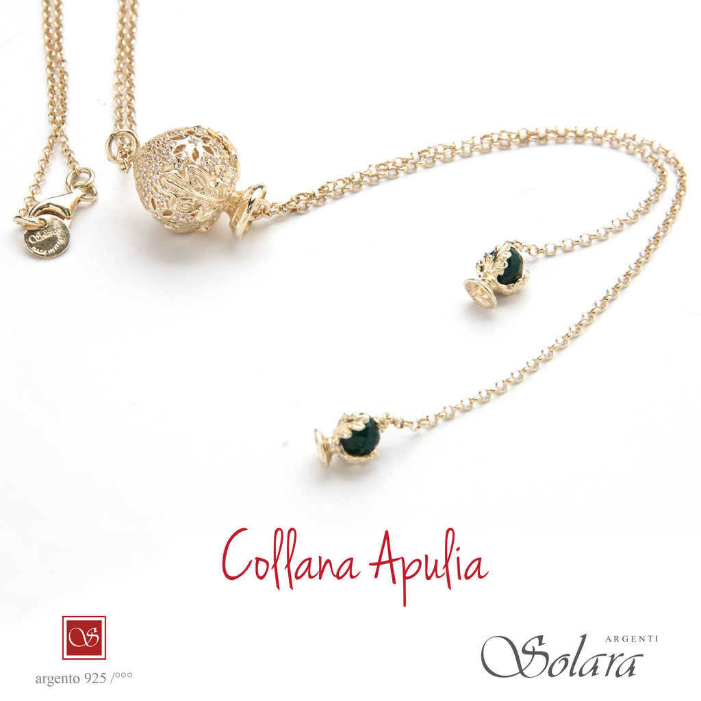 Collana APULIA dorata e zirconi con Pomidèfiure centrale (cm.70 + estr.12)