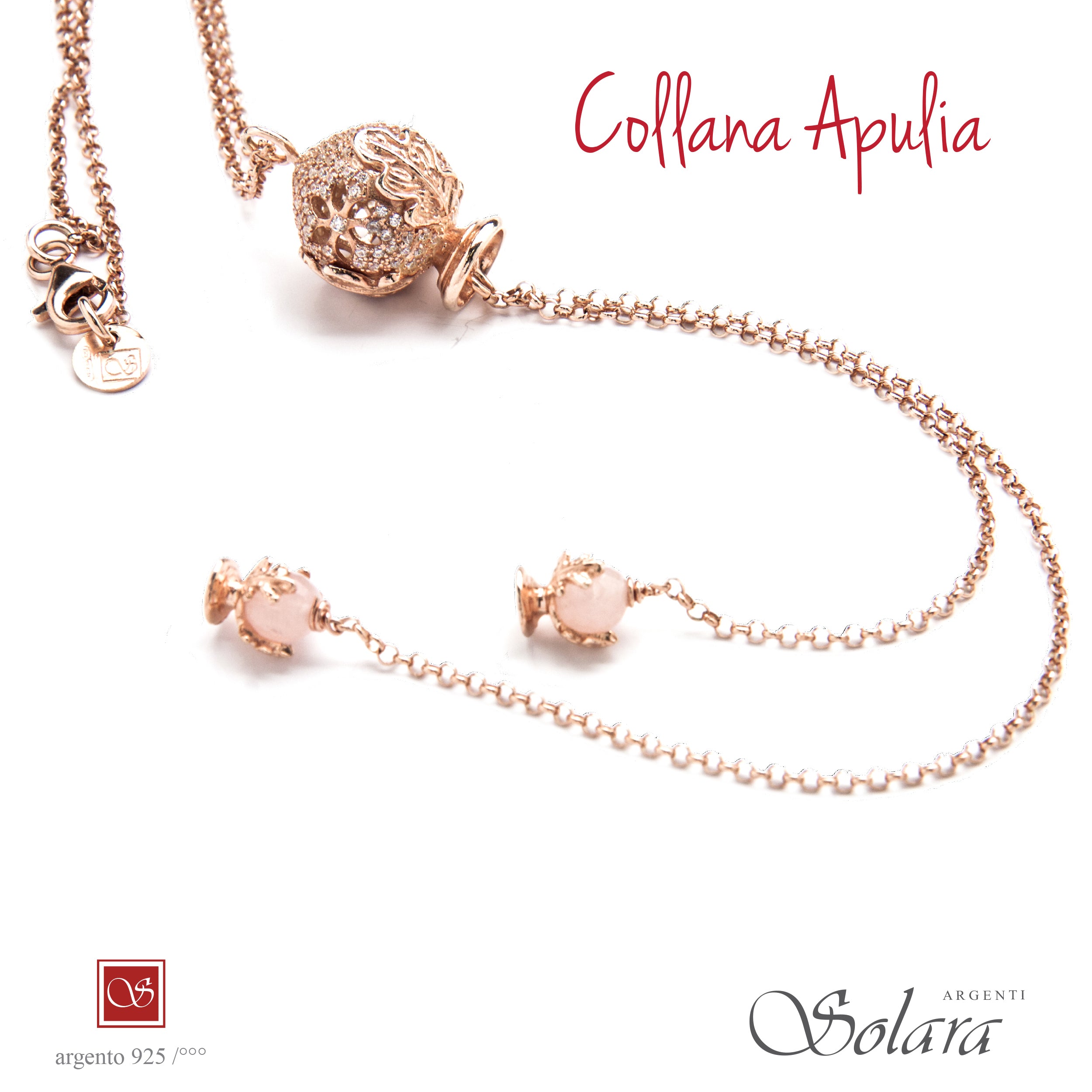 Collana APULIA rosè e zirconi con Pomidèfiure centrale (cm.70 + estr.12)
