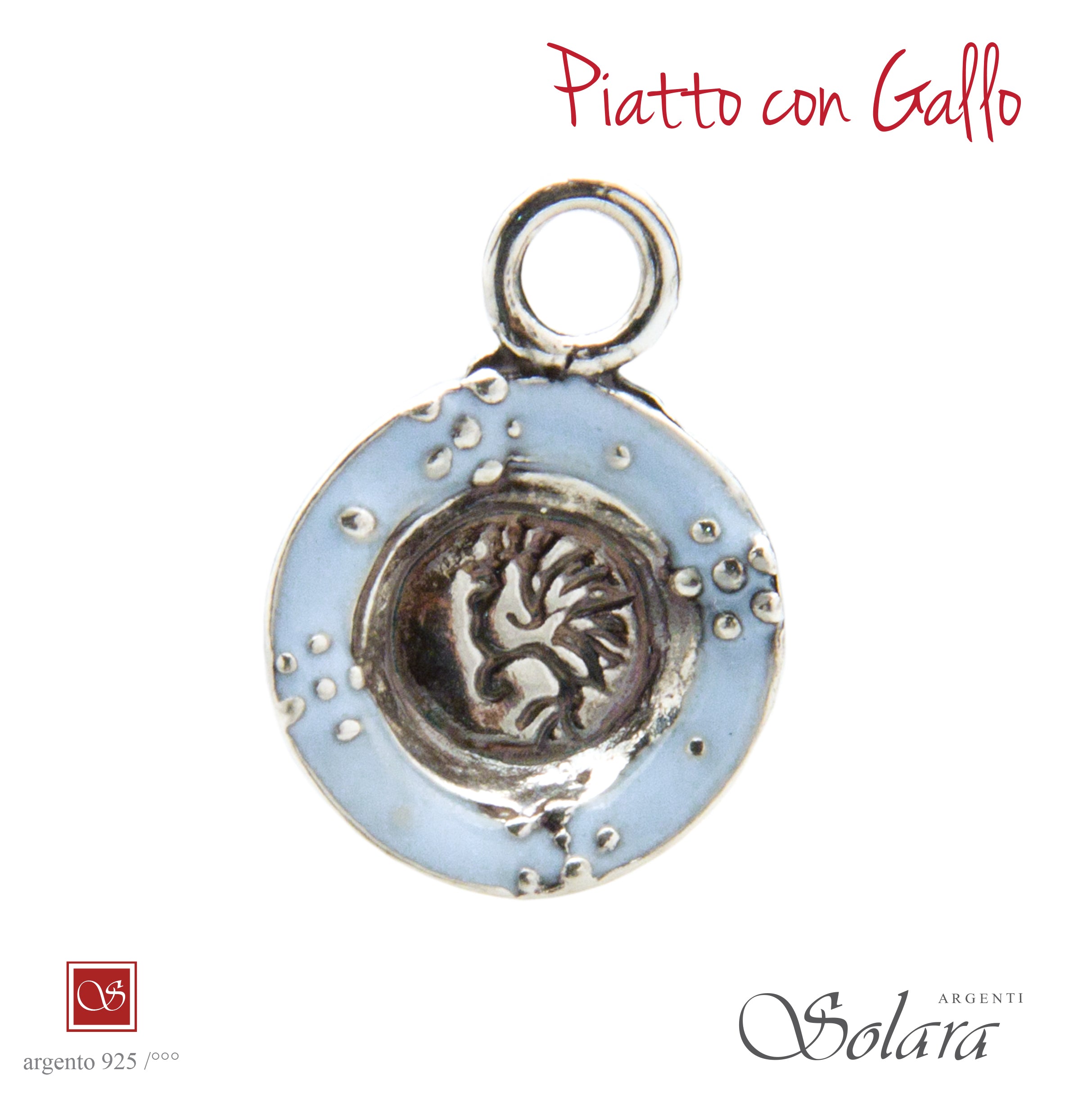 Piatto con gallo  - smaltato celeste