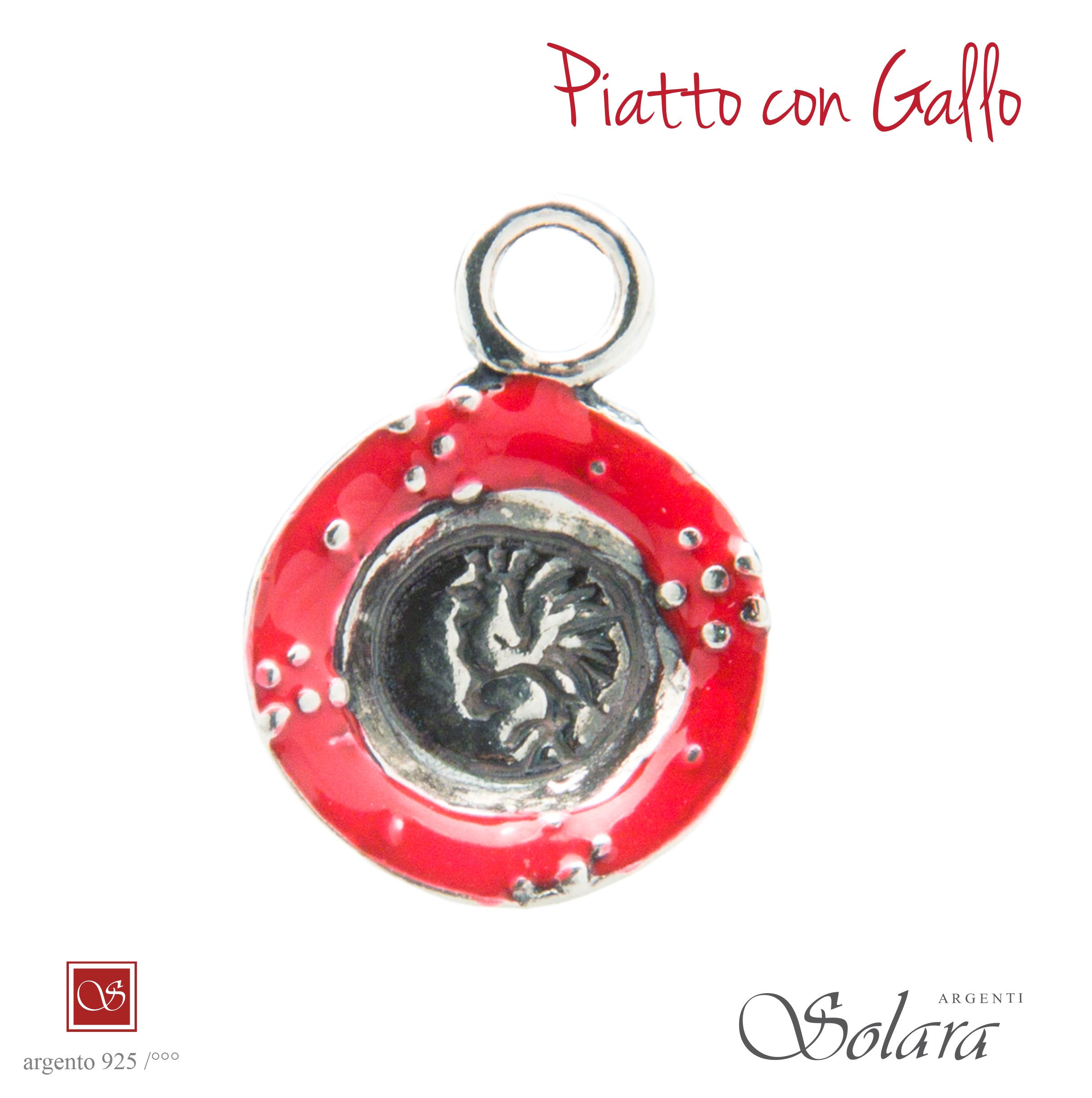 Piatto con gallo  - smaltato rosso