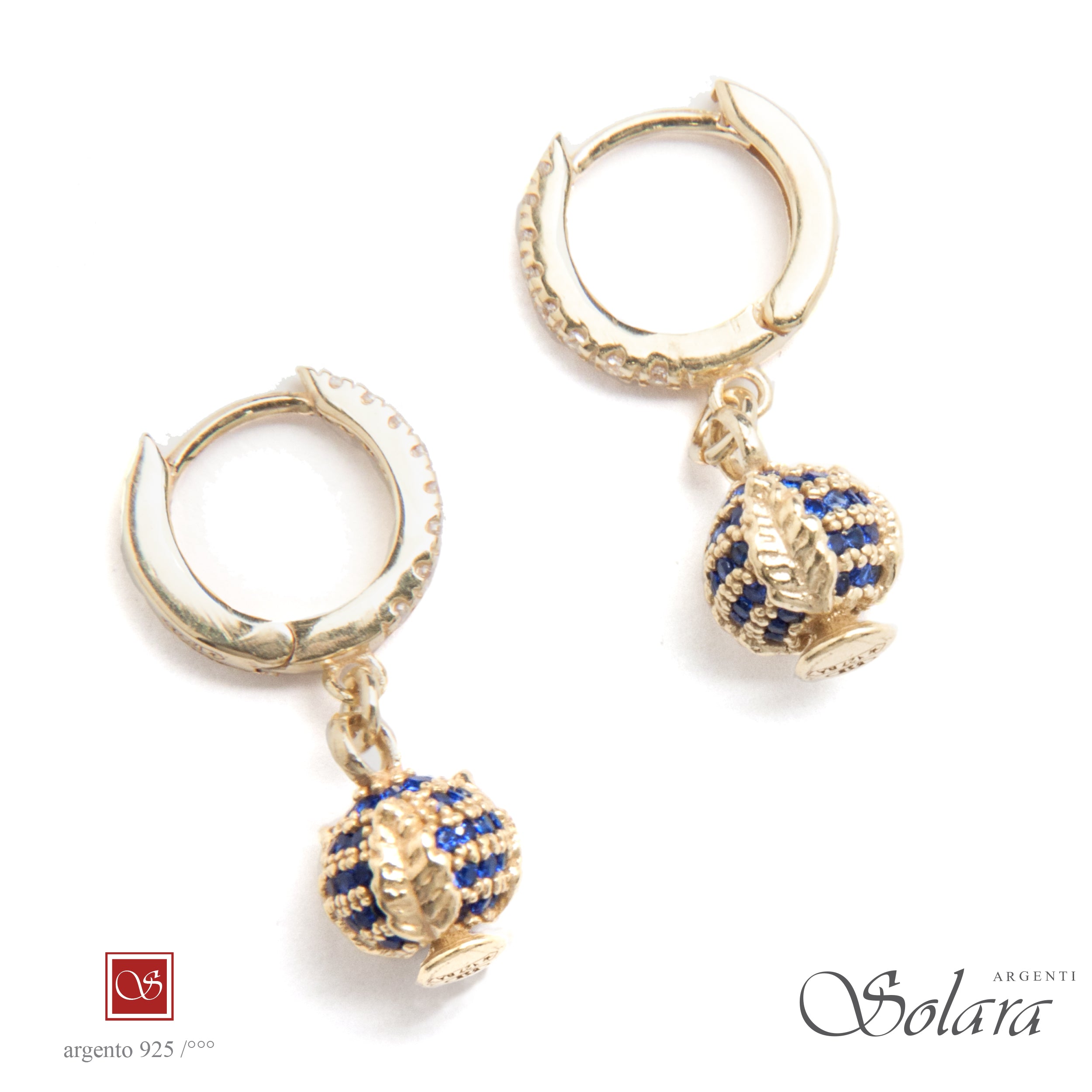 Coppia orecchini dorati - micro -  con cerchi piccoli e zirconi BLU