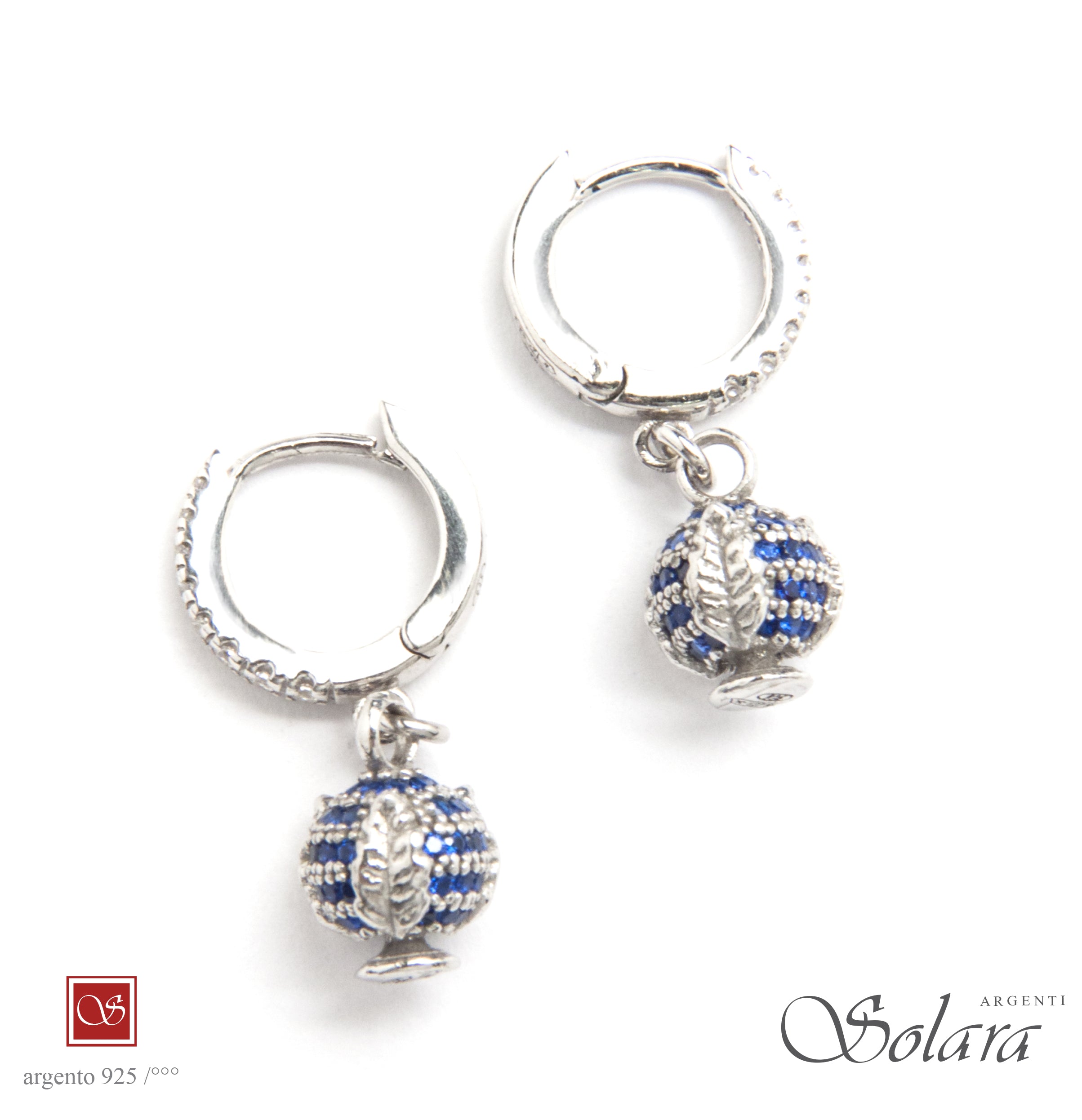 Coppia orecchini rodiati - micro -  con cerchi piccoli e zirconi BLU