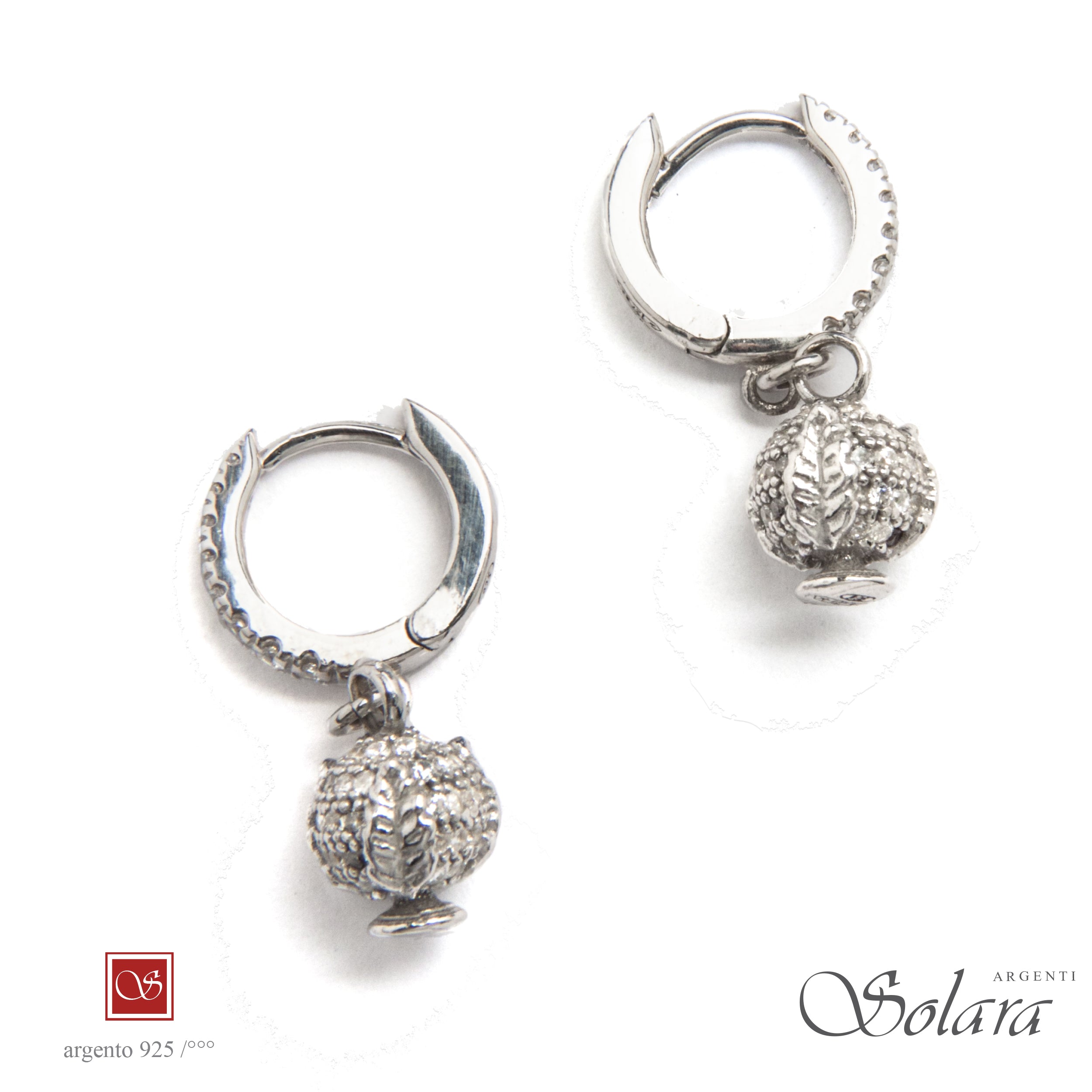 Coppia orecchini rodiati - micro -  con cerchi piccoli e cubic zirconia