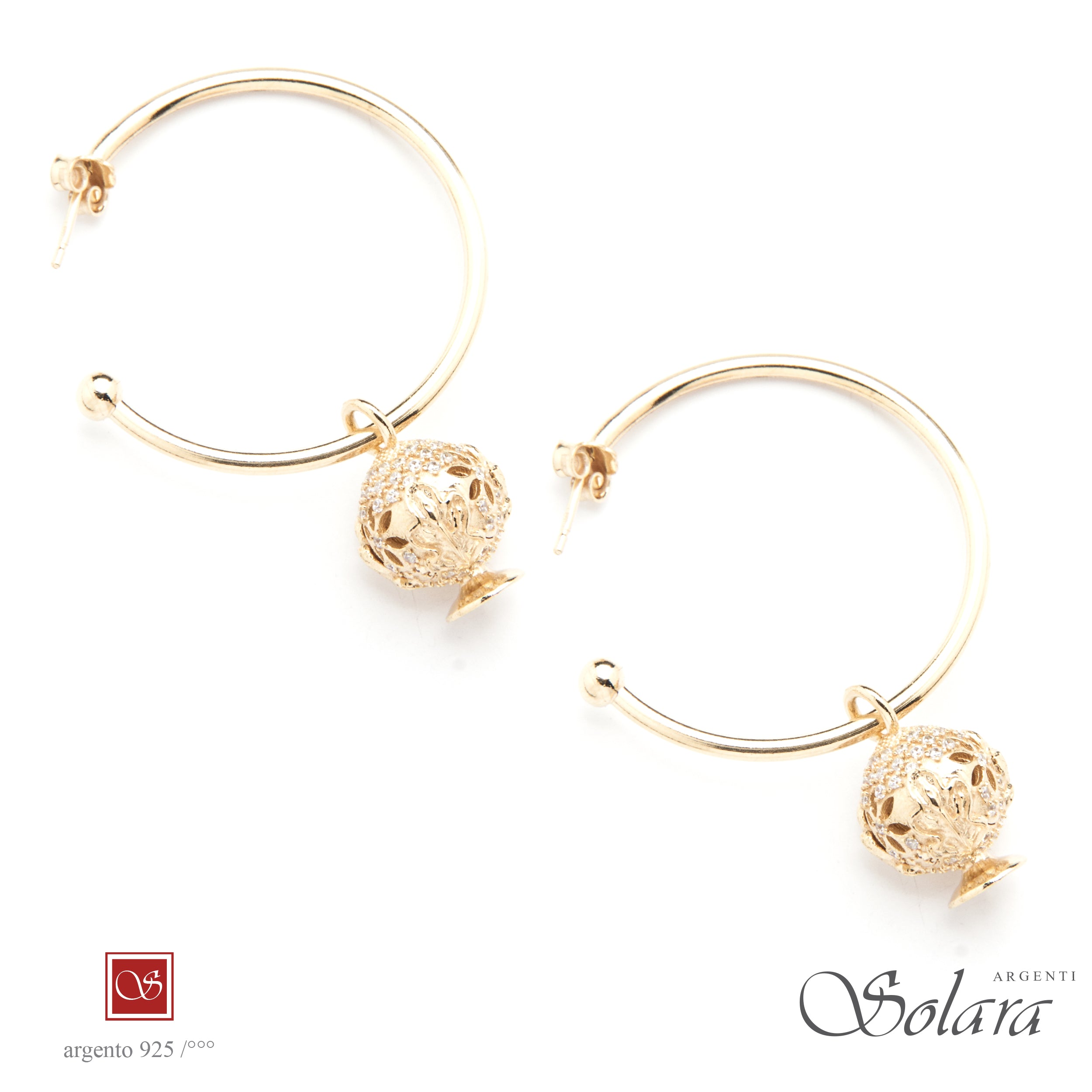 Coppia orecchini con Pomidèfiure e cubic zirconia - mm.30 - dorati