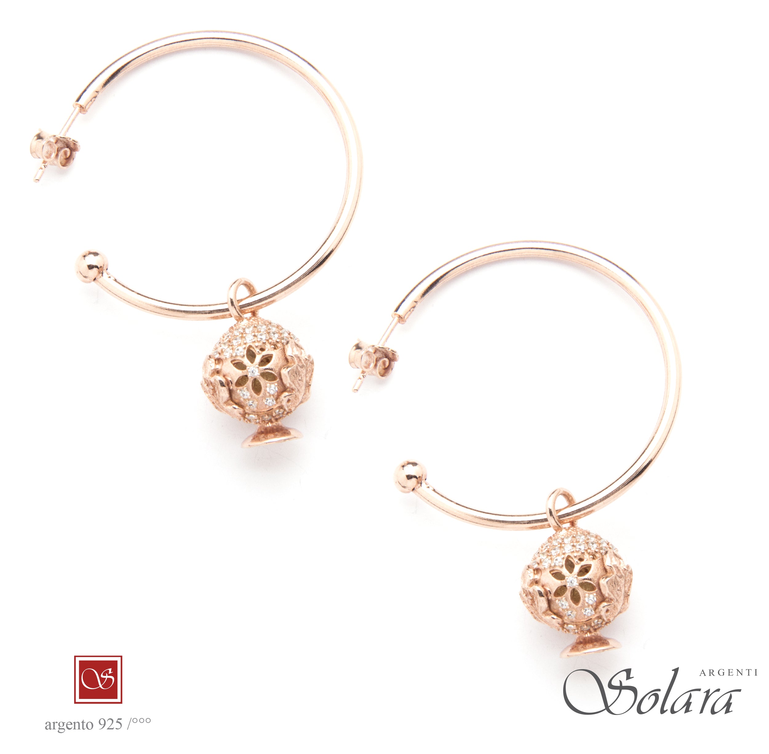 Coppia orecchini con Pomidèfiure e cubic zirconia - mm.30 - rosè