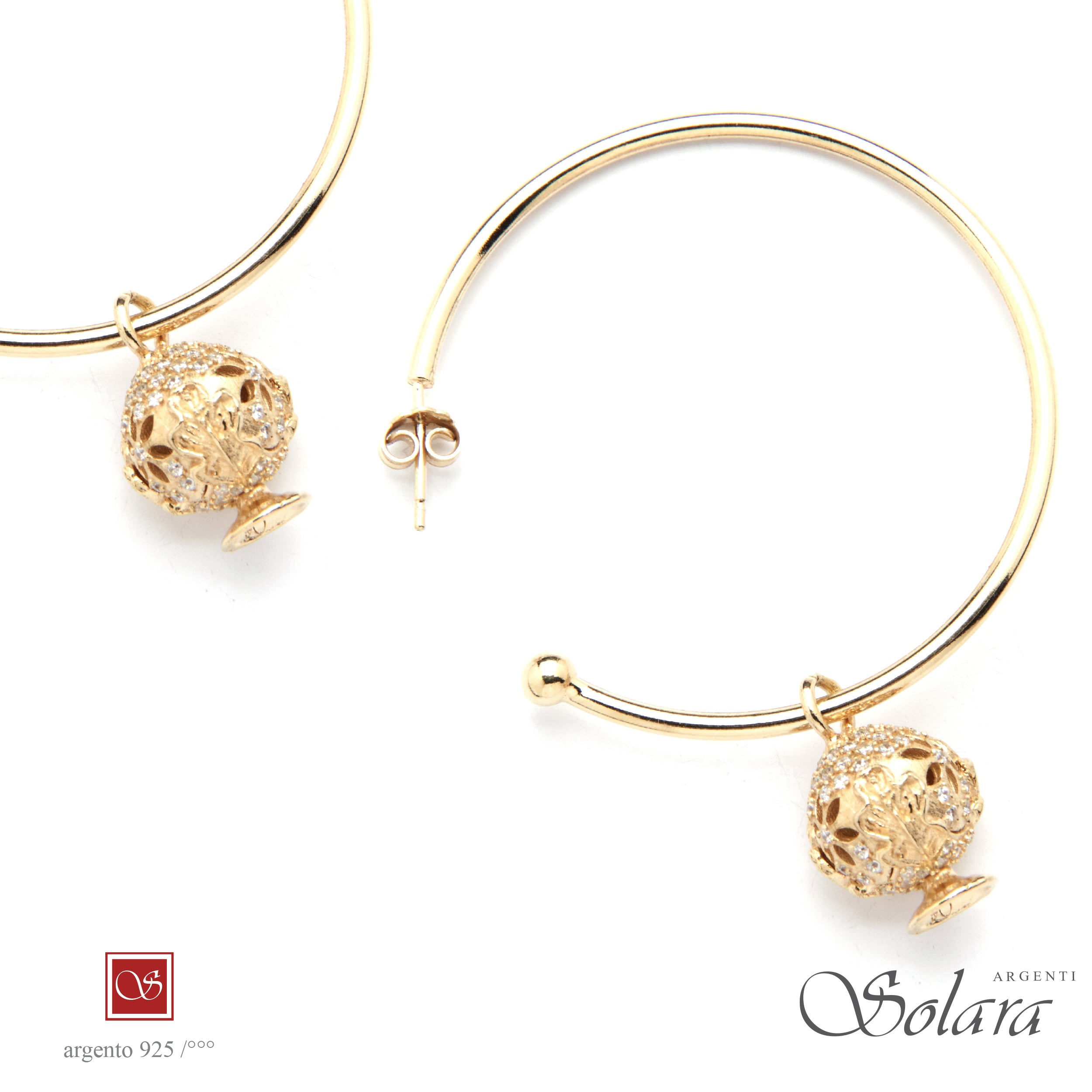 Coppia orecchini con Pomidèfiure e cubic zirconia - mm.40 - dorati