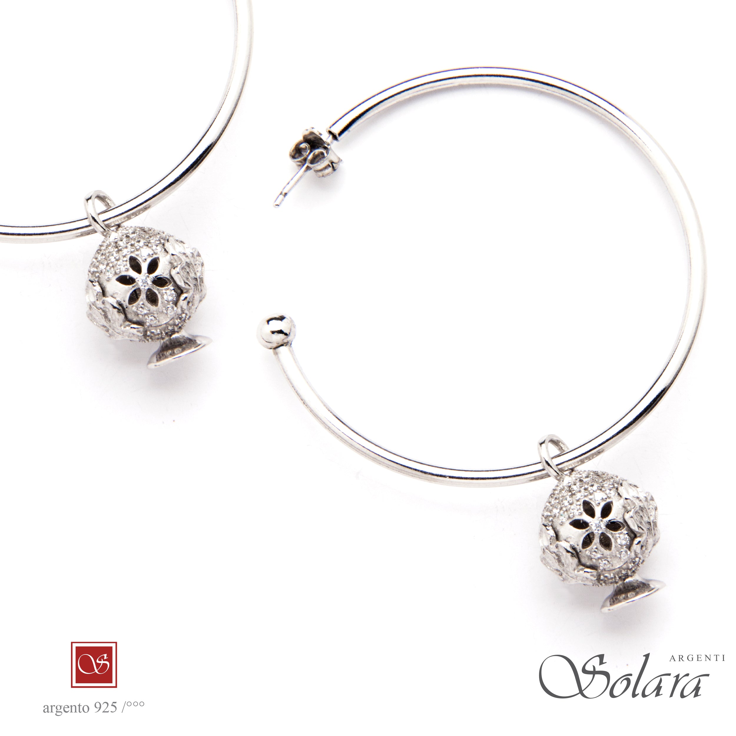 Coppia orecchini con Pomidèfiure e cubic zirconia - mm.40 - rodiati