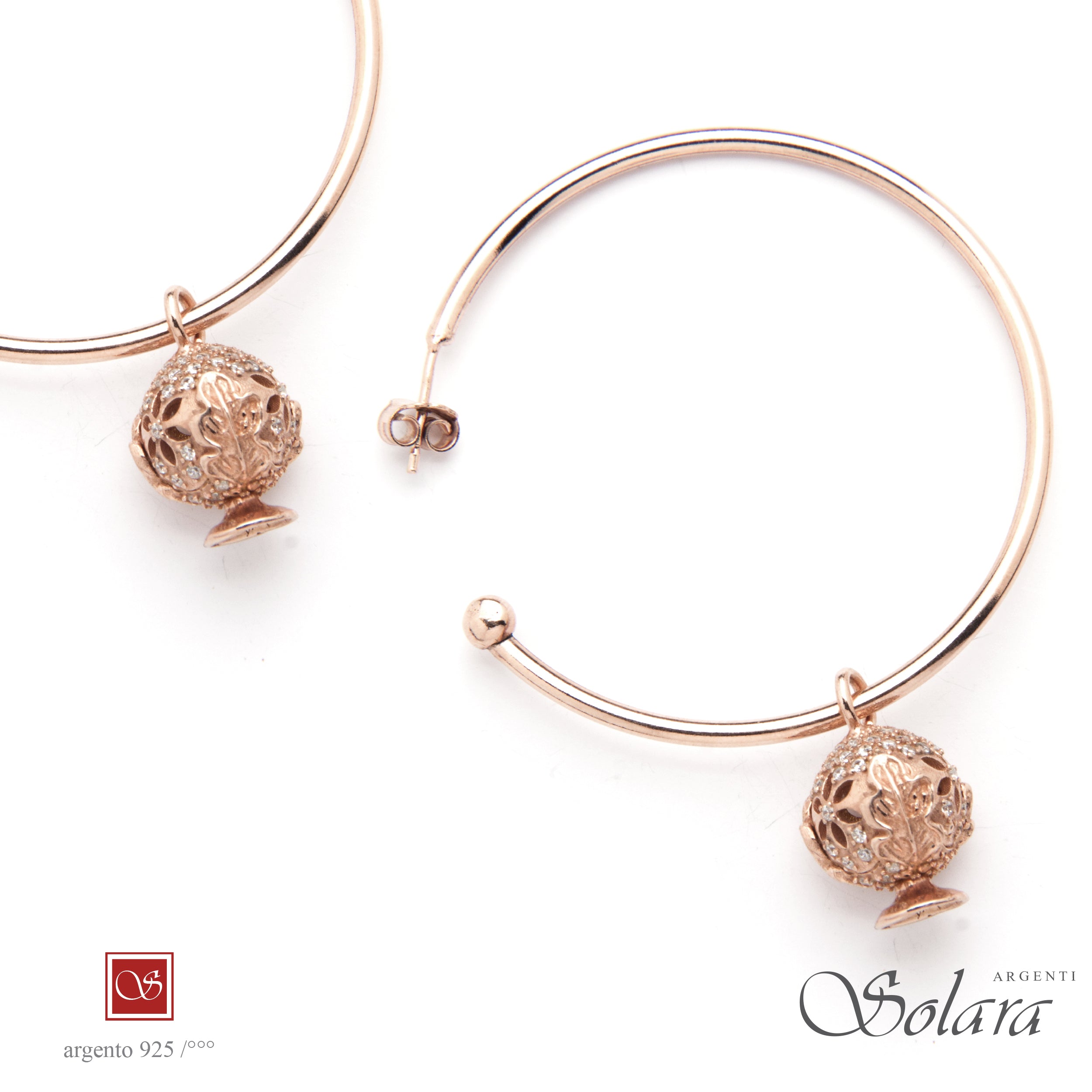 Coppia orecchini con Pomidèfiure e cubic zirconia - mm.40 - rosè