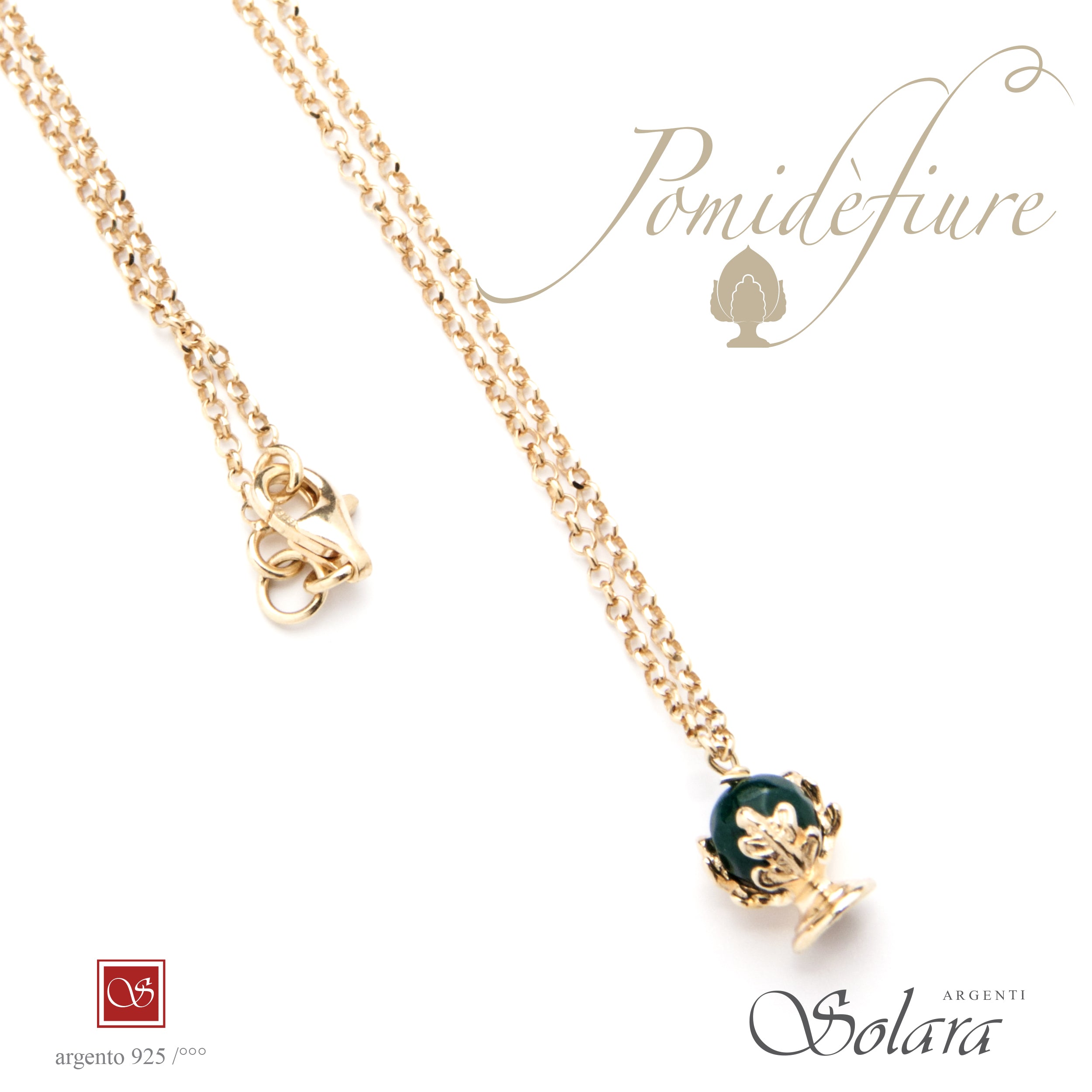 Collana Pomidèfiure mini - Giada Verde Smeraldo - dorata cm.45