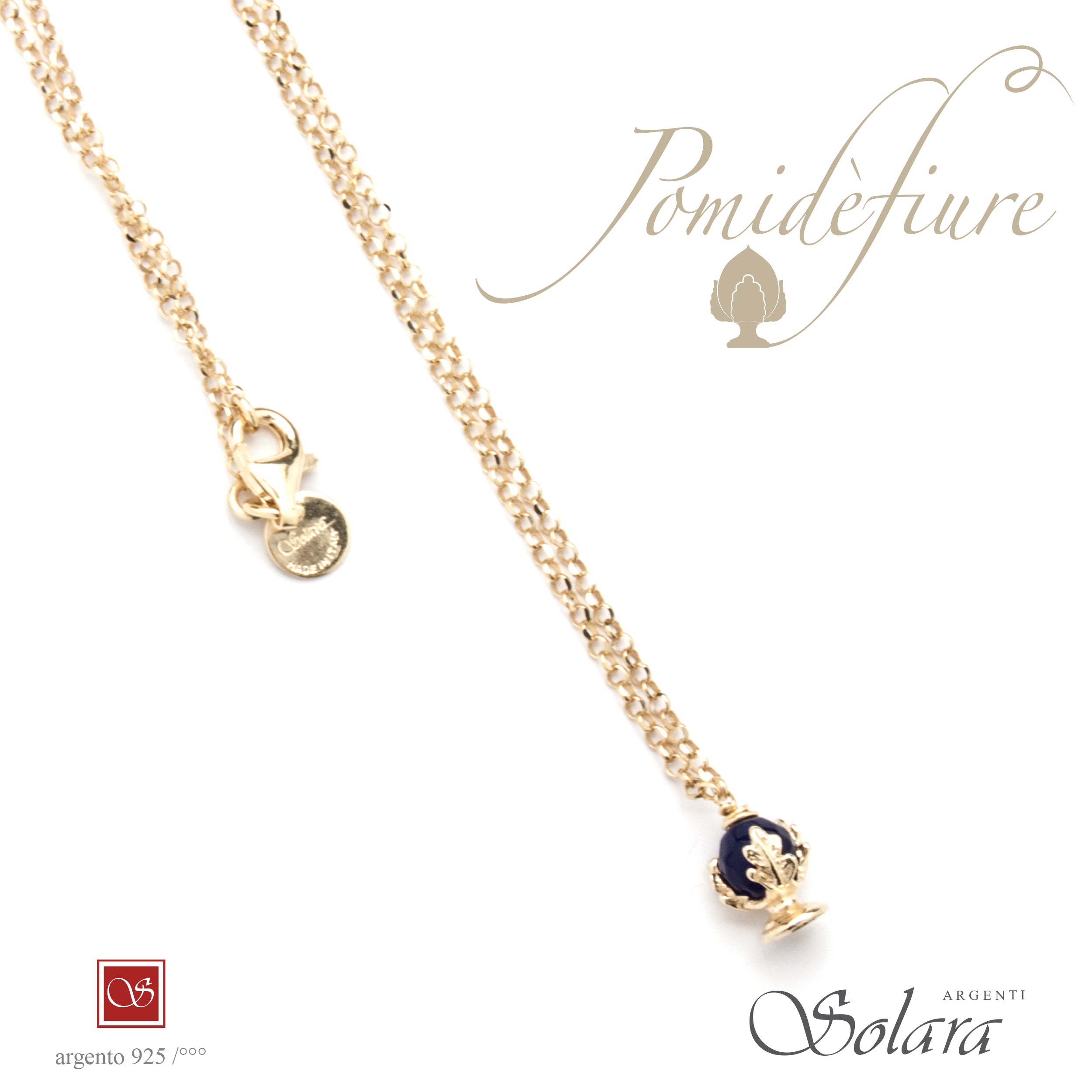 Collana Pomidèfiure mini - Giada colore zaffiro - dorata cm.45