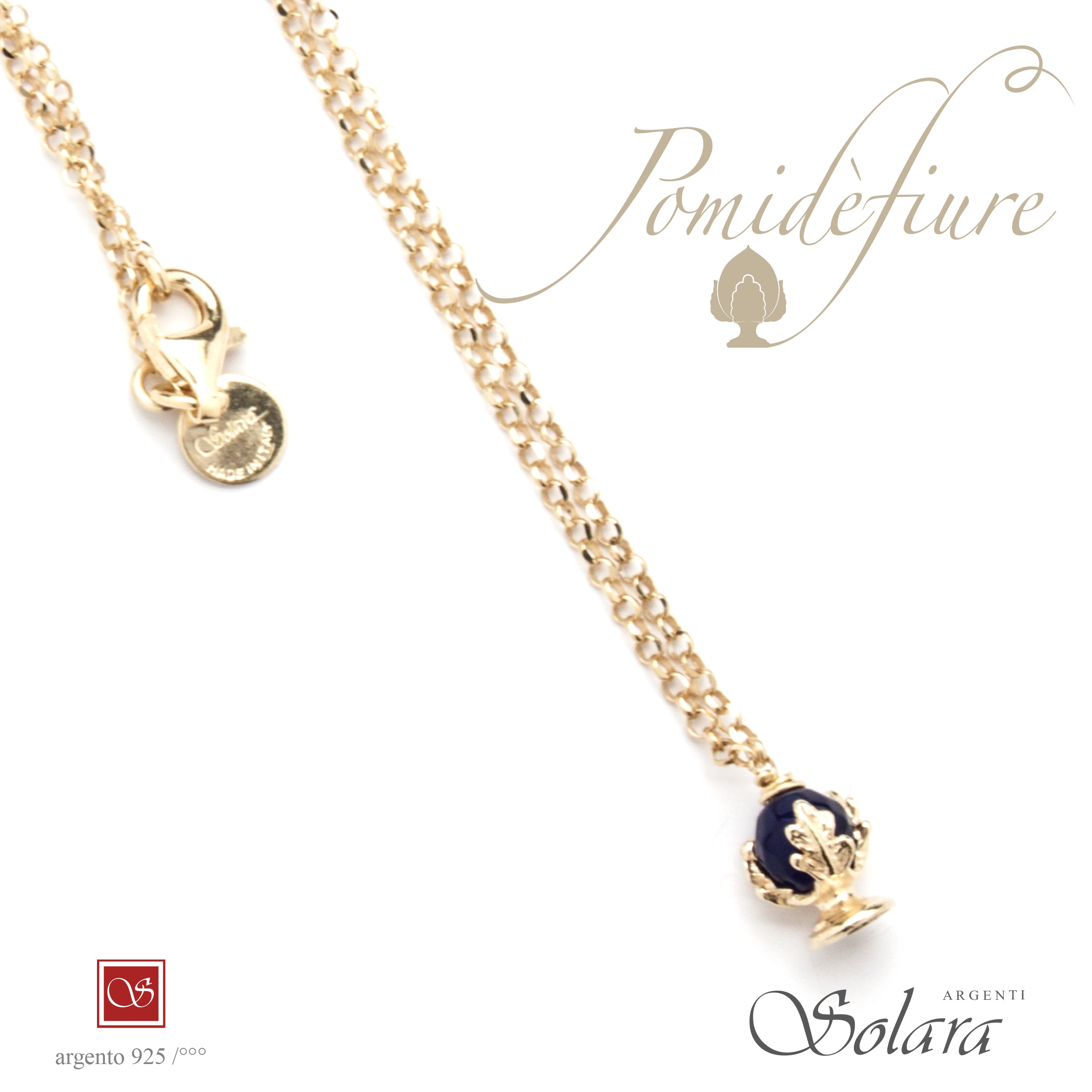 Collana Pomidèfiure mini - Onice Nero - dorata cm.45