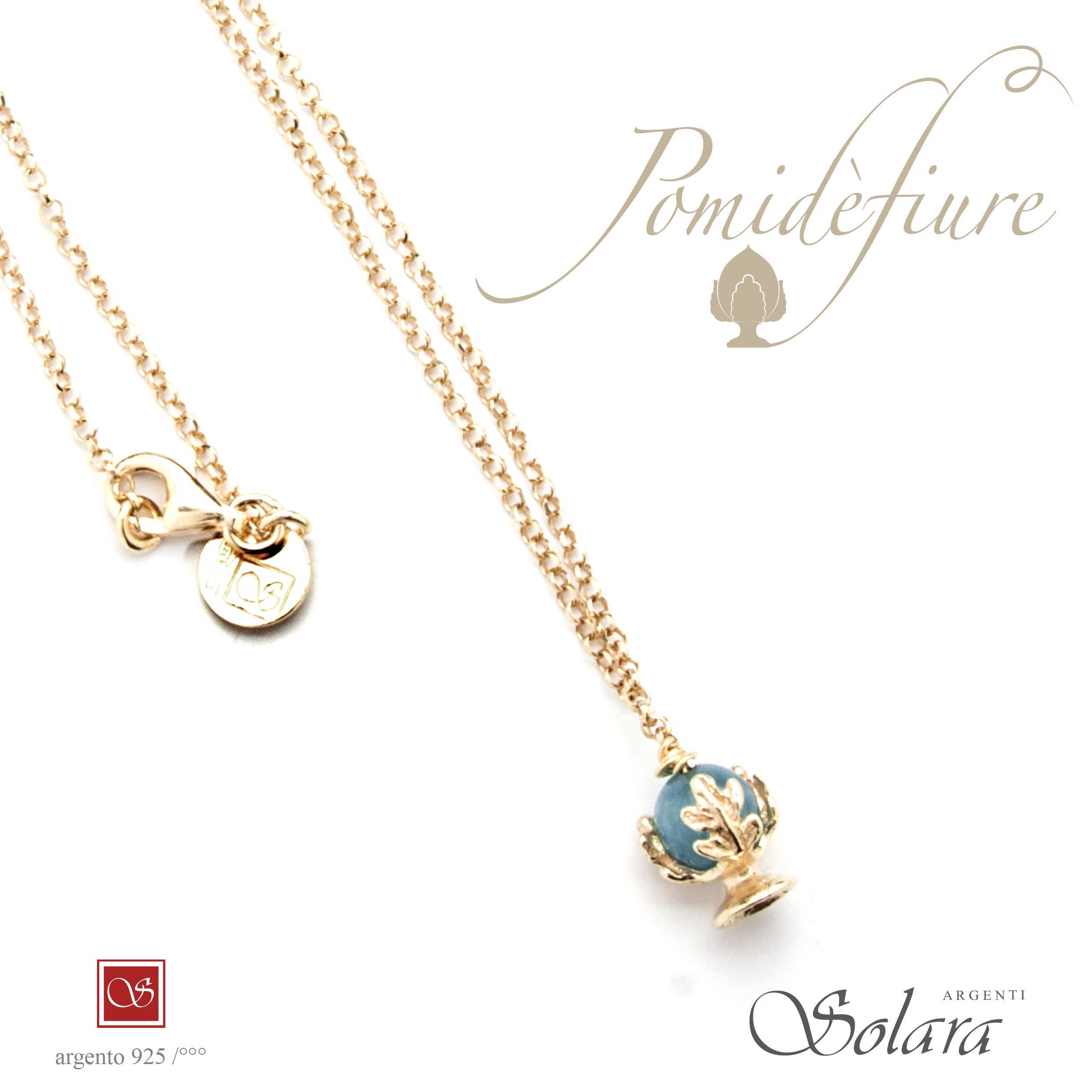 Collana Pomidèfiure mini - Quarzo colore Angelite - dorato cm.45