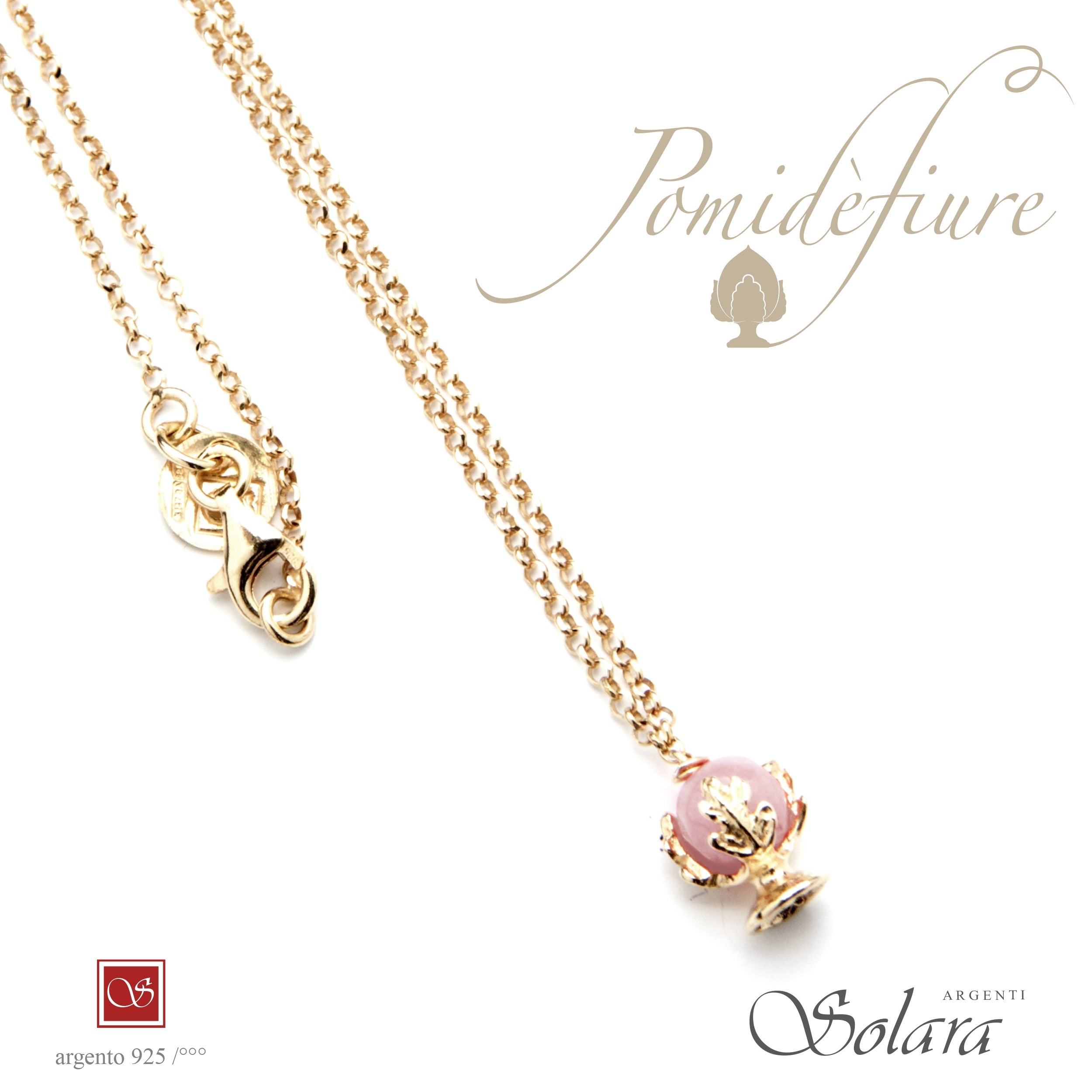 Collana Pomidèfiure mini - Quarzo Rosa - dorato cm.45