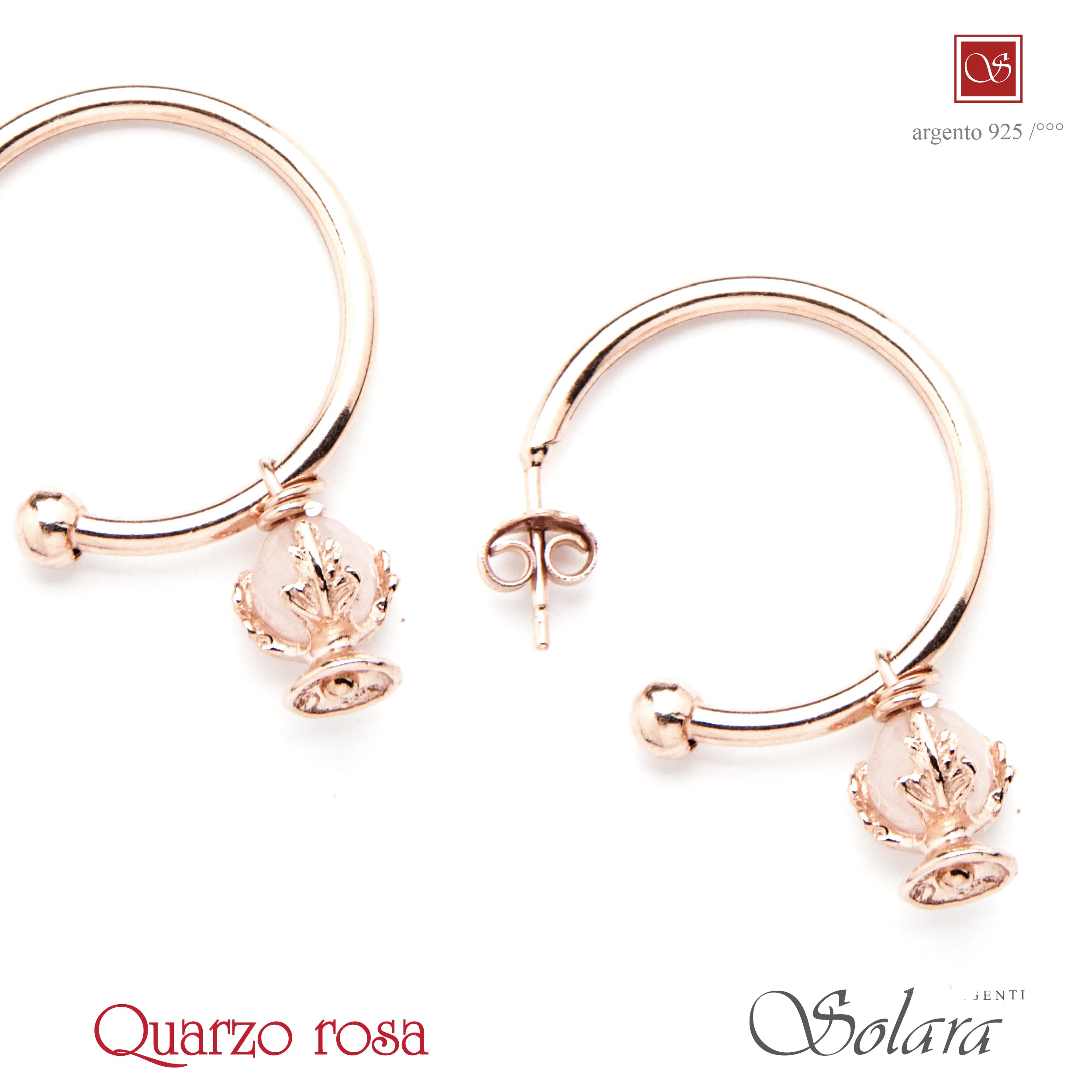 Coppia orecchini con cerchi mm.20 - Pomidéfiure quarzo Rosa