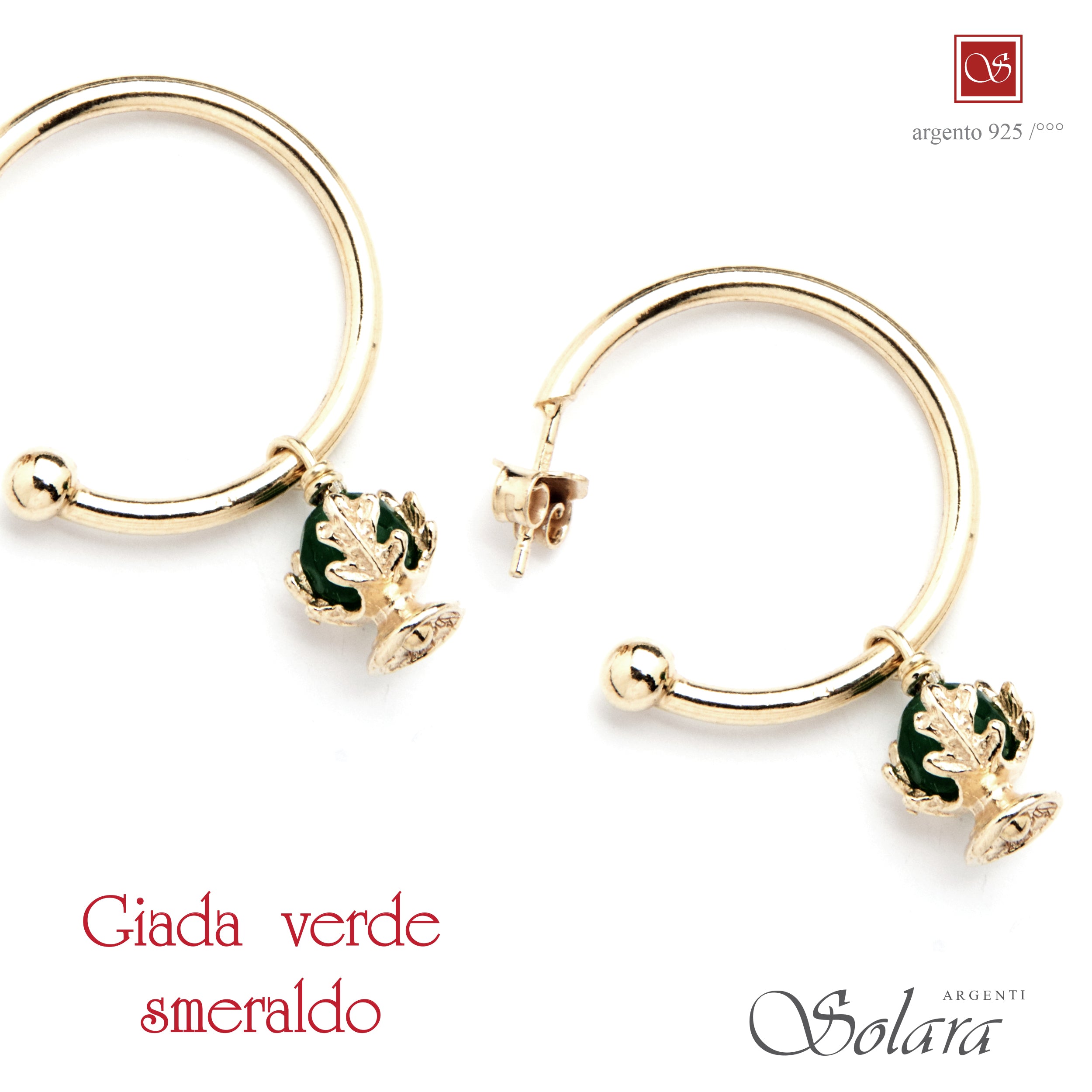 Coppia orecchini con cerchi mm.20 - Pomidéfiure giada verde smeraldo