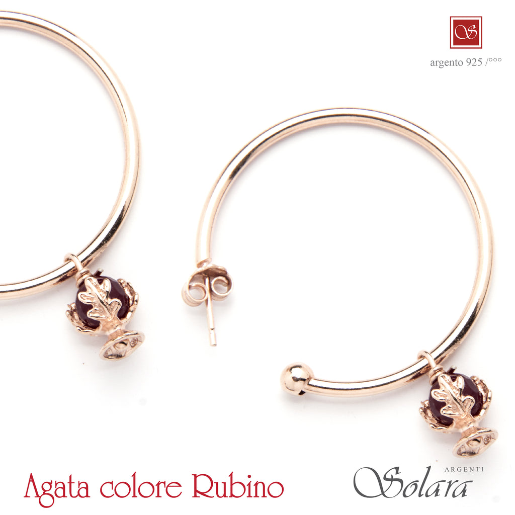 Coppia orecchini con cerchi mm.30 - Pomidéfiure agata colore rubino