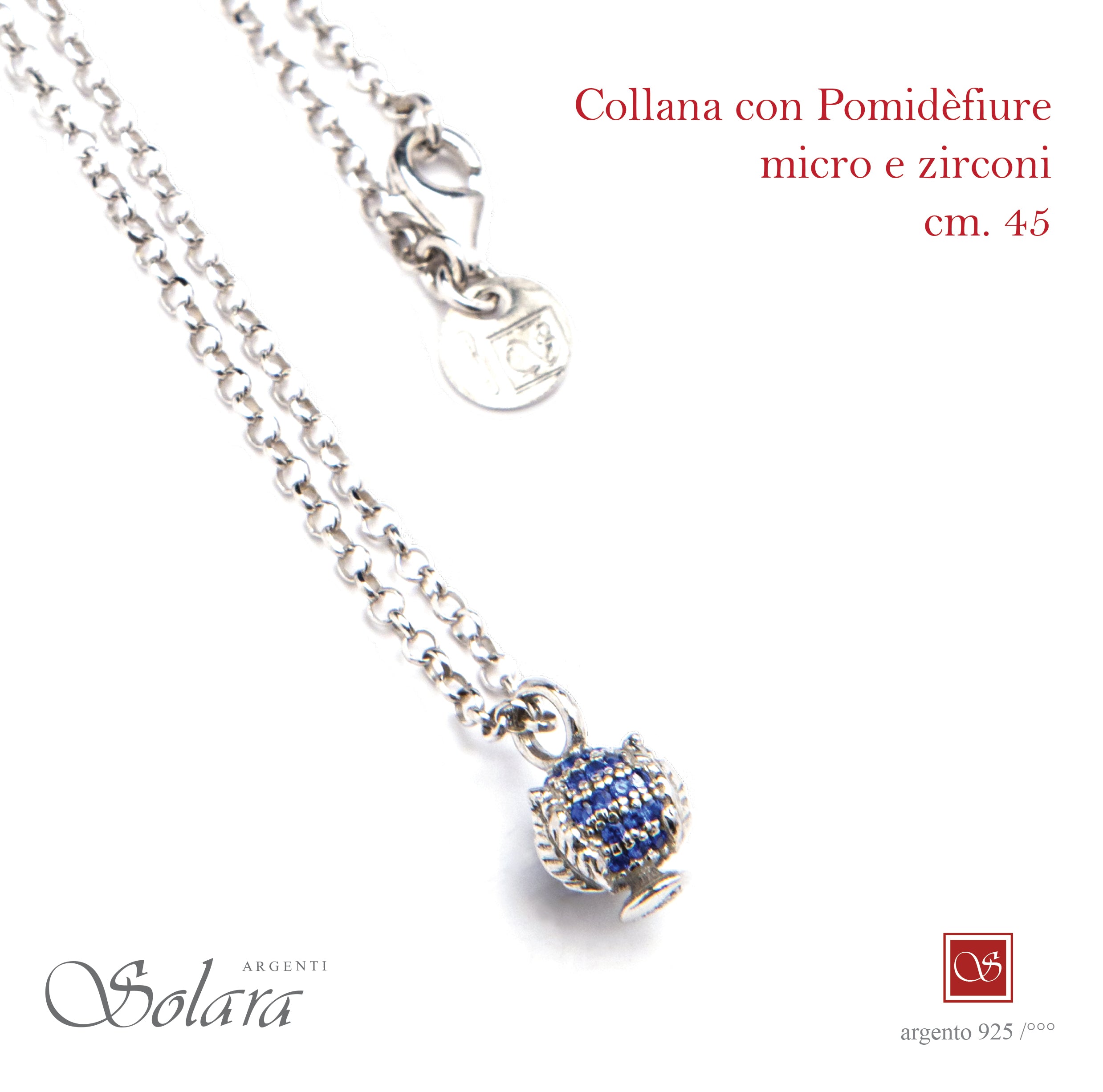 Collana rodiata con Pomidèfiure micro e cubic zirconia BLU