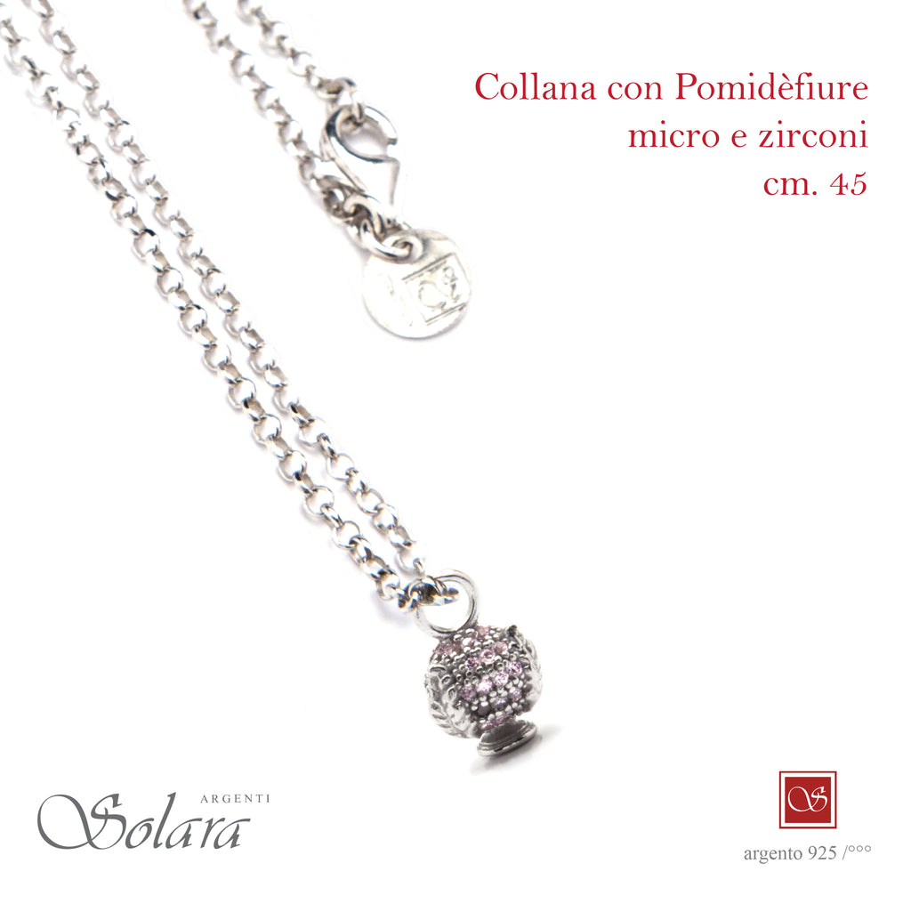 Collana rodiata con Pomidèfiure micro e cubic zirconia ROSA