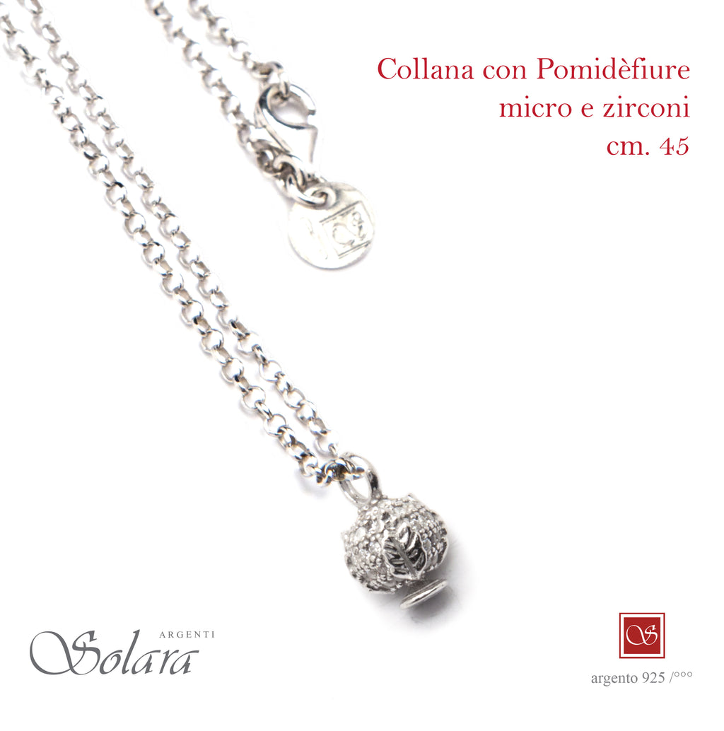 Collana rodiata con Pomidèfiure micro e cubic zirconia trasparenti