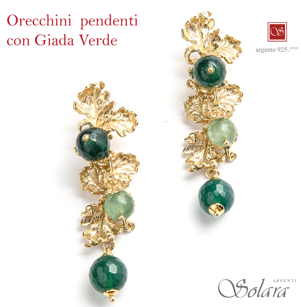 Orecchini LIBERTY  pendenti  - dorati - con Giada Verde