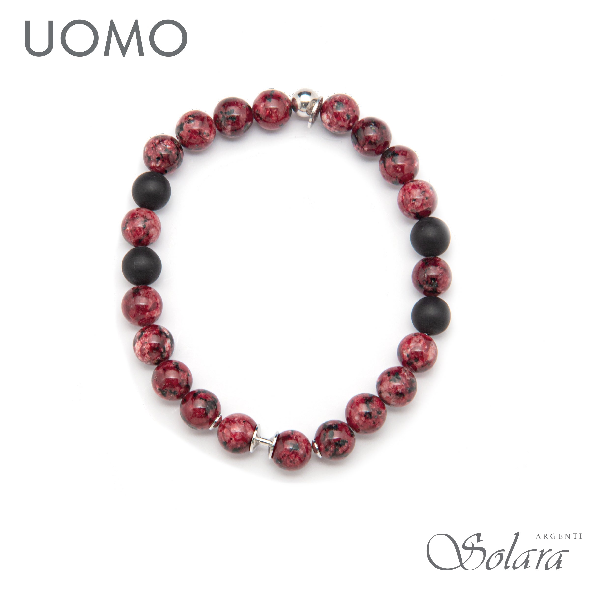 Bracciale CLESSIDRA UOMO - labradorite bordeaux - agata nera
