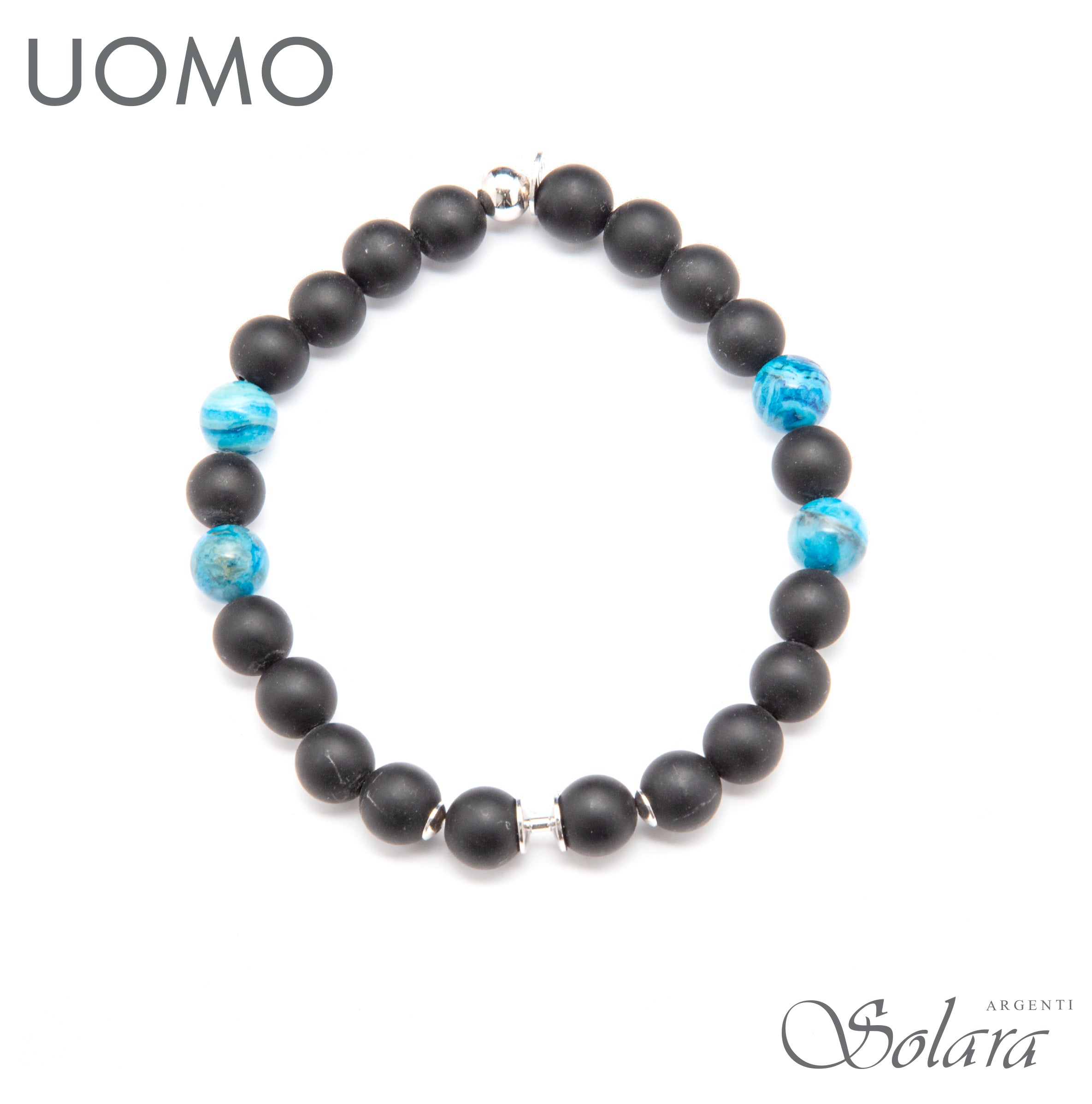 Bracciale CLESSIDRA UOMO - labradorite - agata nera - agata colore turchese