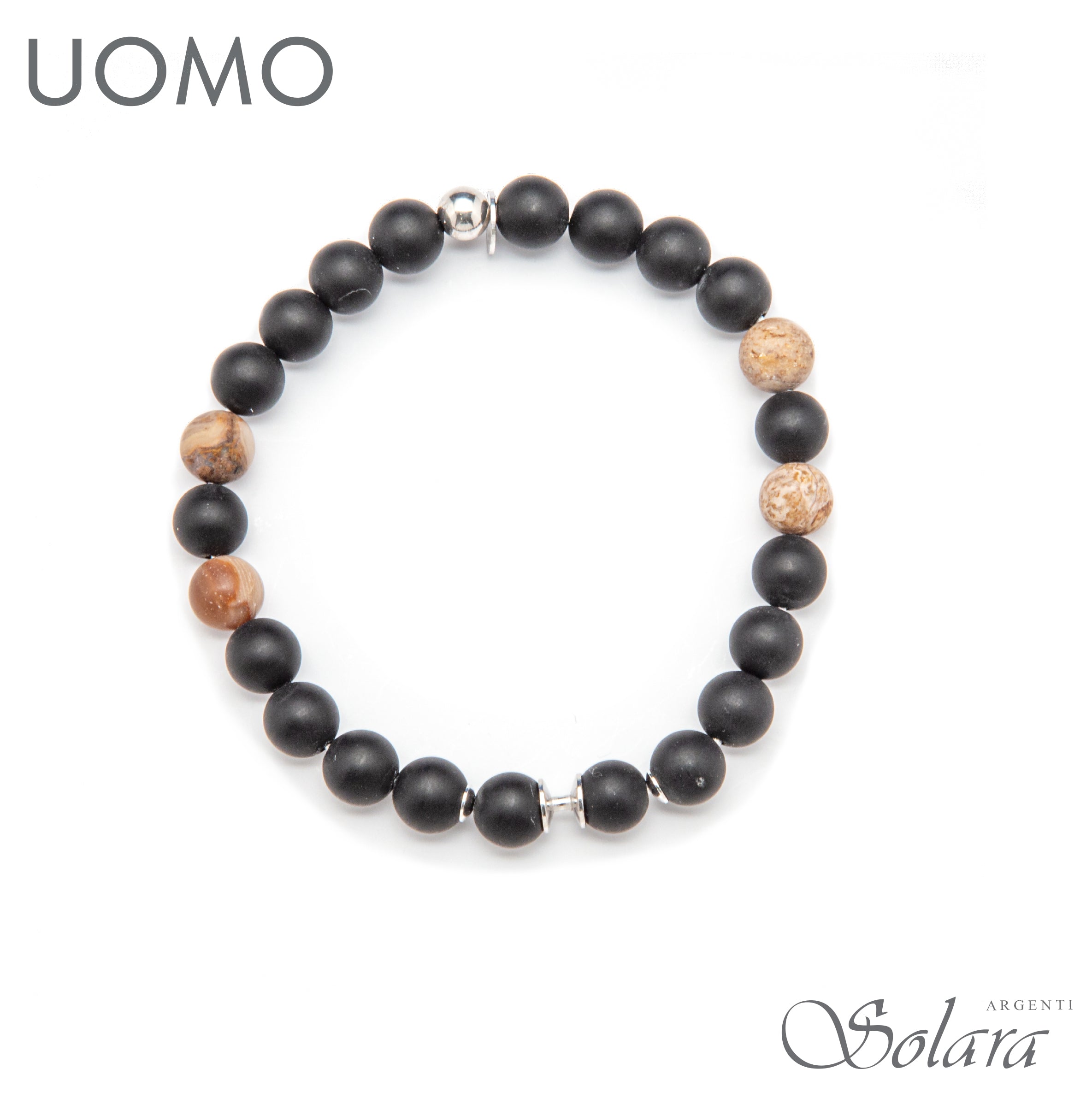 Bracciale CLESSIDRA UOMO - labradorite - agata nera - legno pietrificato