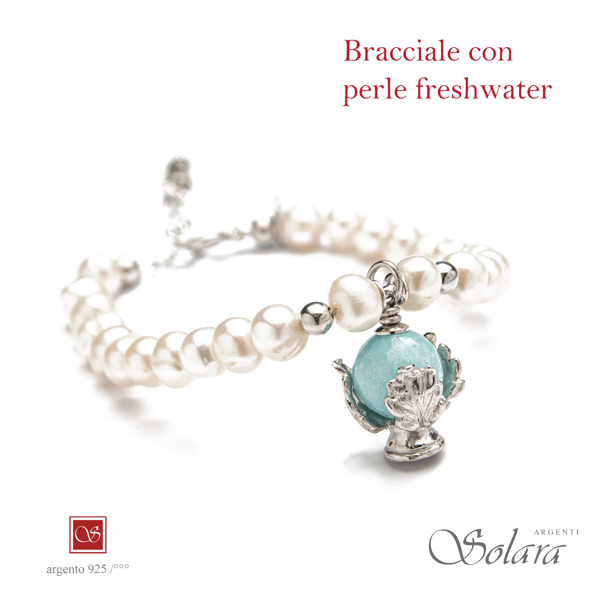 Bracciale Pomidèfiure con perle frehwater e giada colore Tiffany