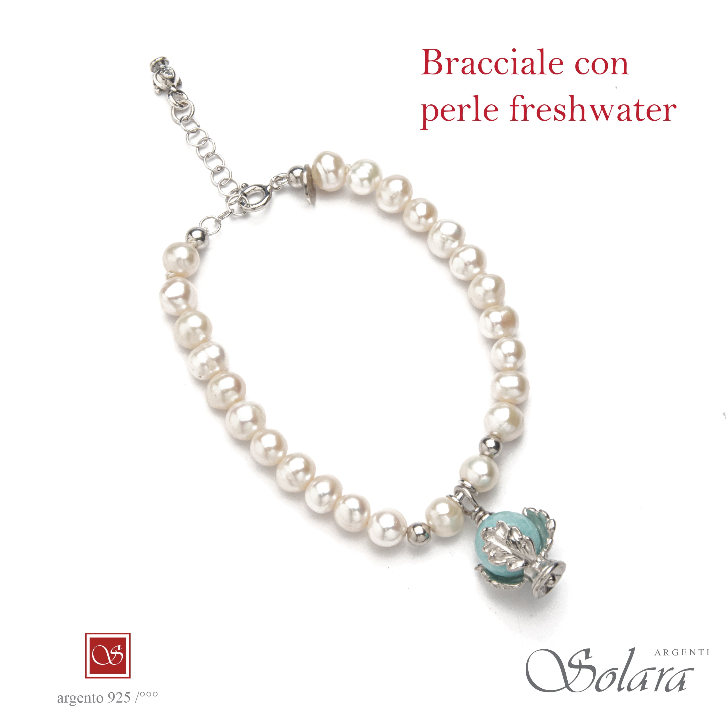 Bracciale Pomidèfiure con perle frehwater e giada colore Tiffany