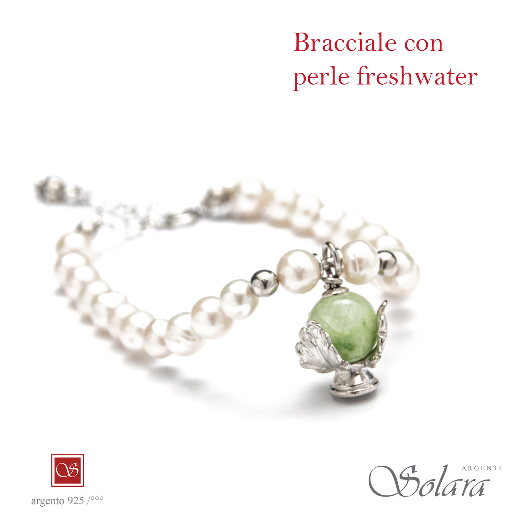 Bracciale Pomidèfiure con perle frehwater e quarzo verde