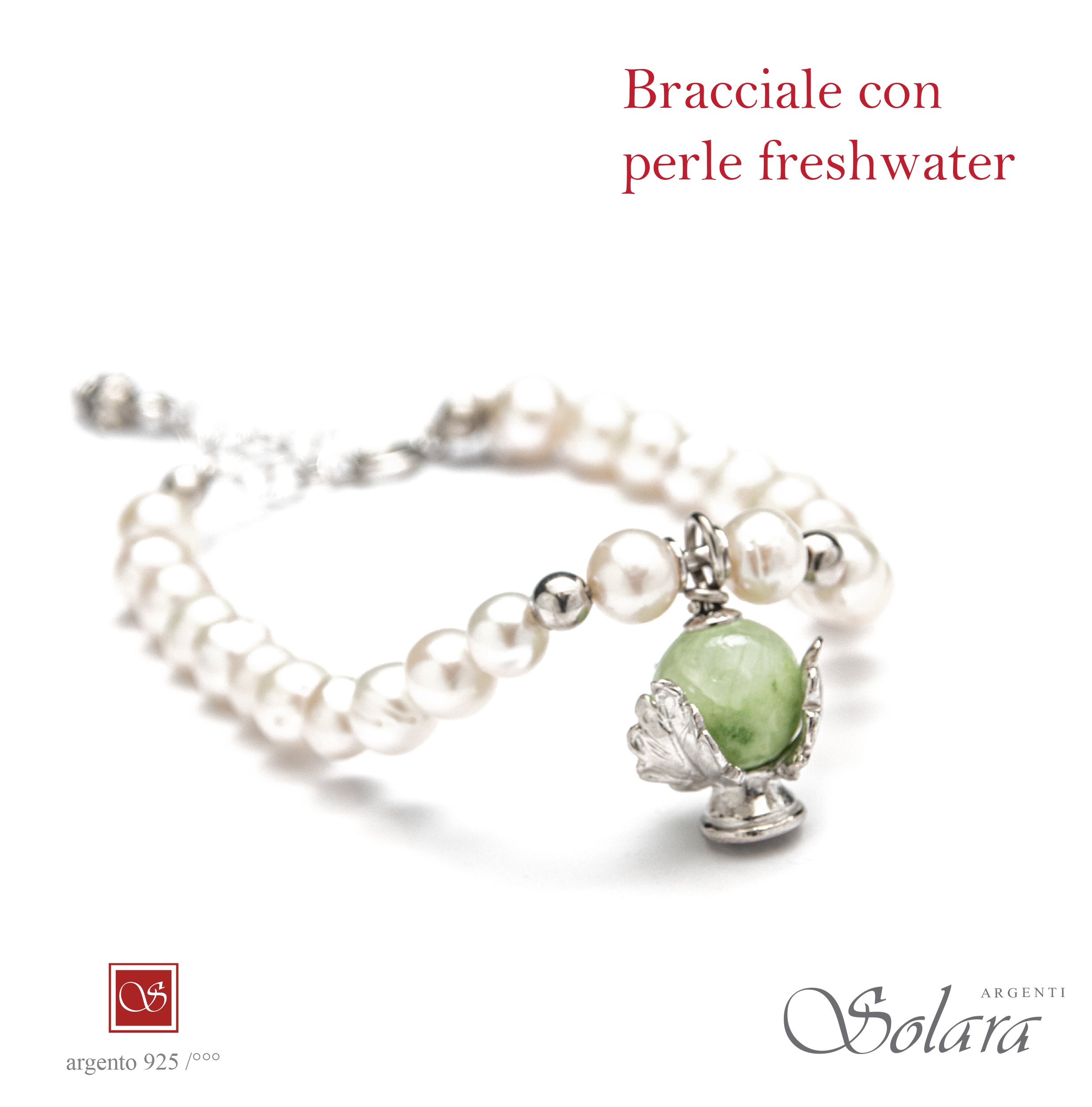 Bracciale Pomidèfiure con perle frehwater e quarzo verde