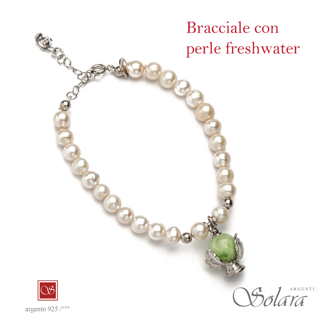 Bracciale Pomidèfiure con perle frehwater e quarzo verde
